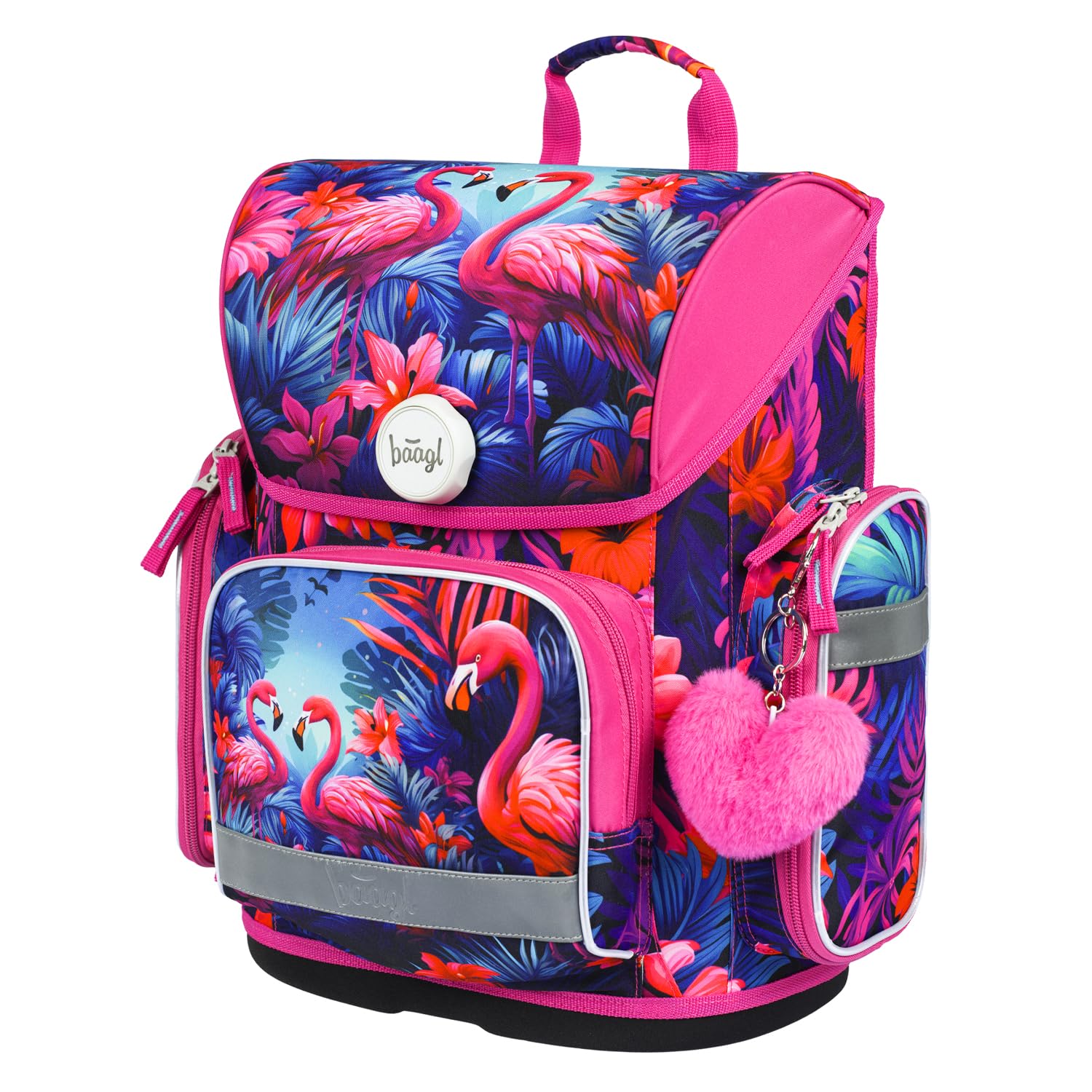 Baagl Mochila escolar para niños y niñas para 1ª clase (o 2ª clase), mochila escolar Ergo para niños y niñas, mochila escolar ligera con correa para el pecho, Flamingos
