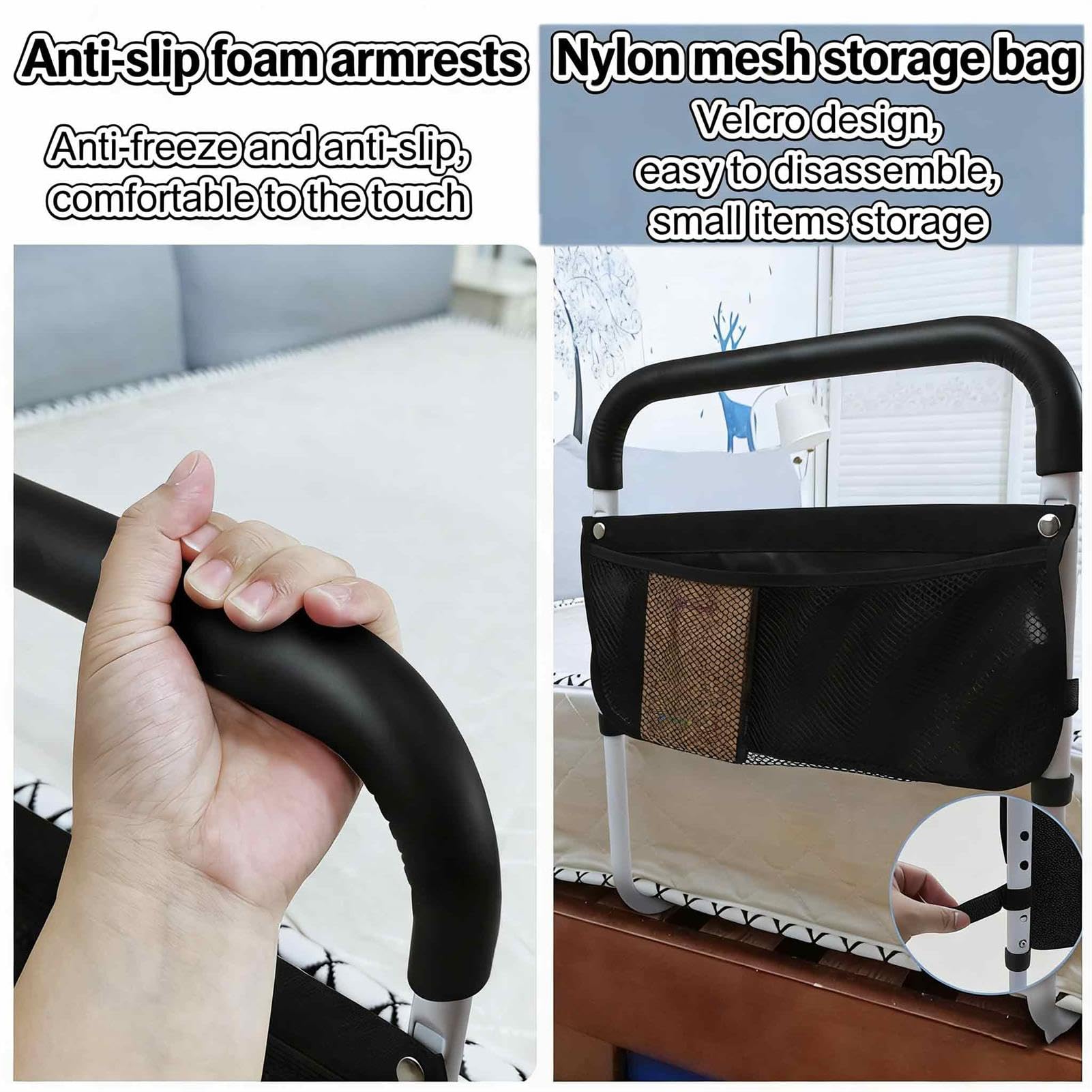 Bordo Letto Regolabile per Anziani con Tasca Stoccaggio, Guide Assistenza per Letto, Dispositivo Medico Resistente per Uso Domestico e Ospedaliero, capacità 135 kg