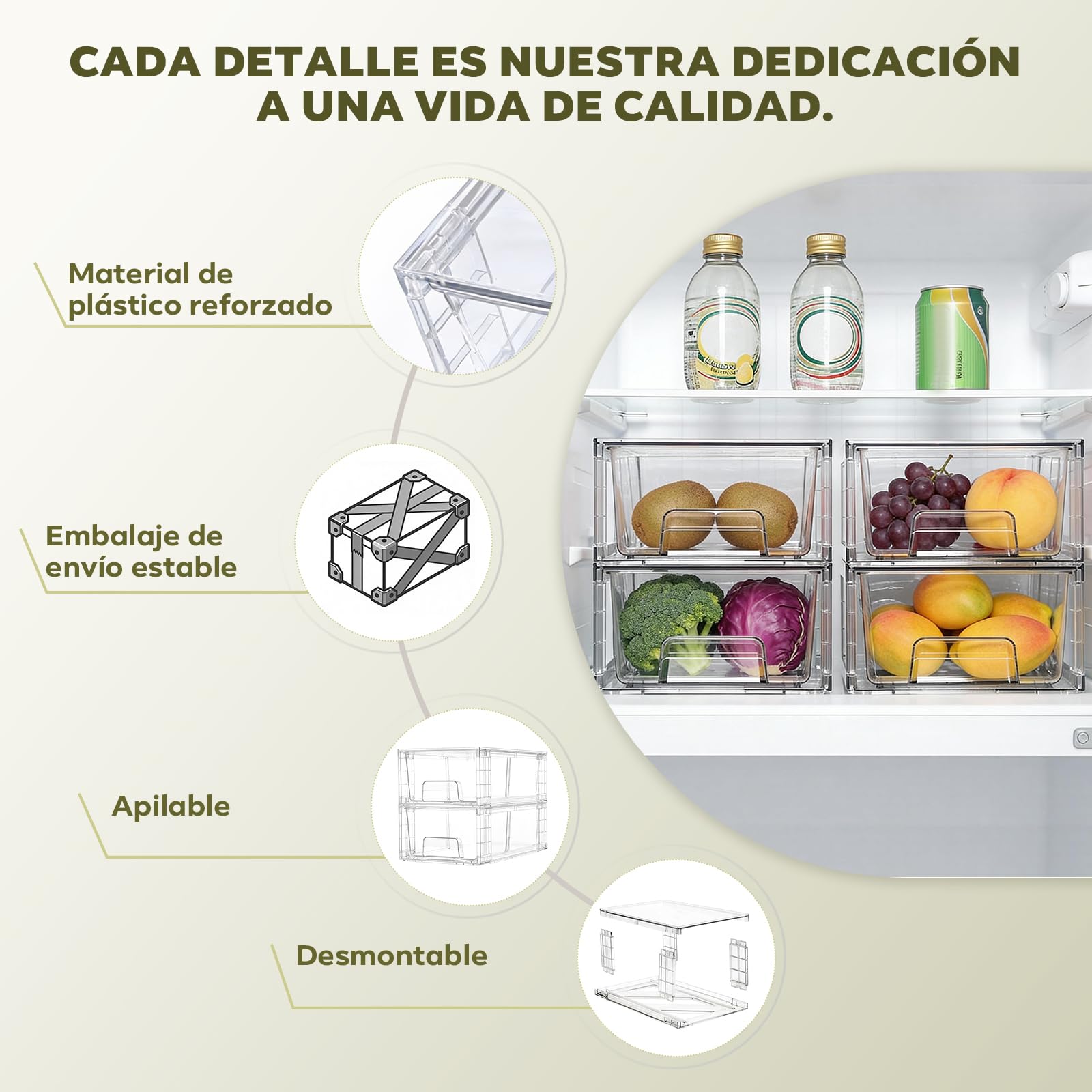 Juego de 4 Cajones Organizadores Apilables de Acrílico Transparente con Separador