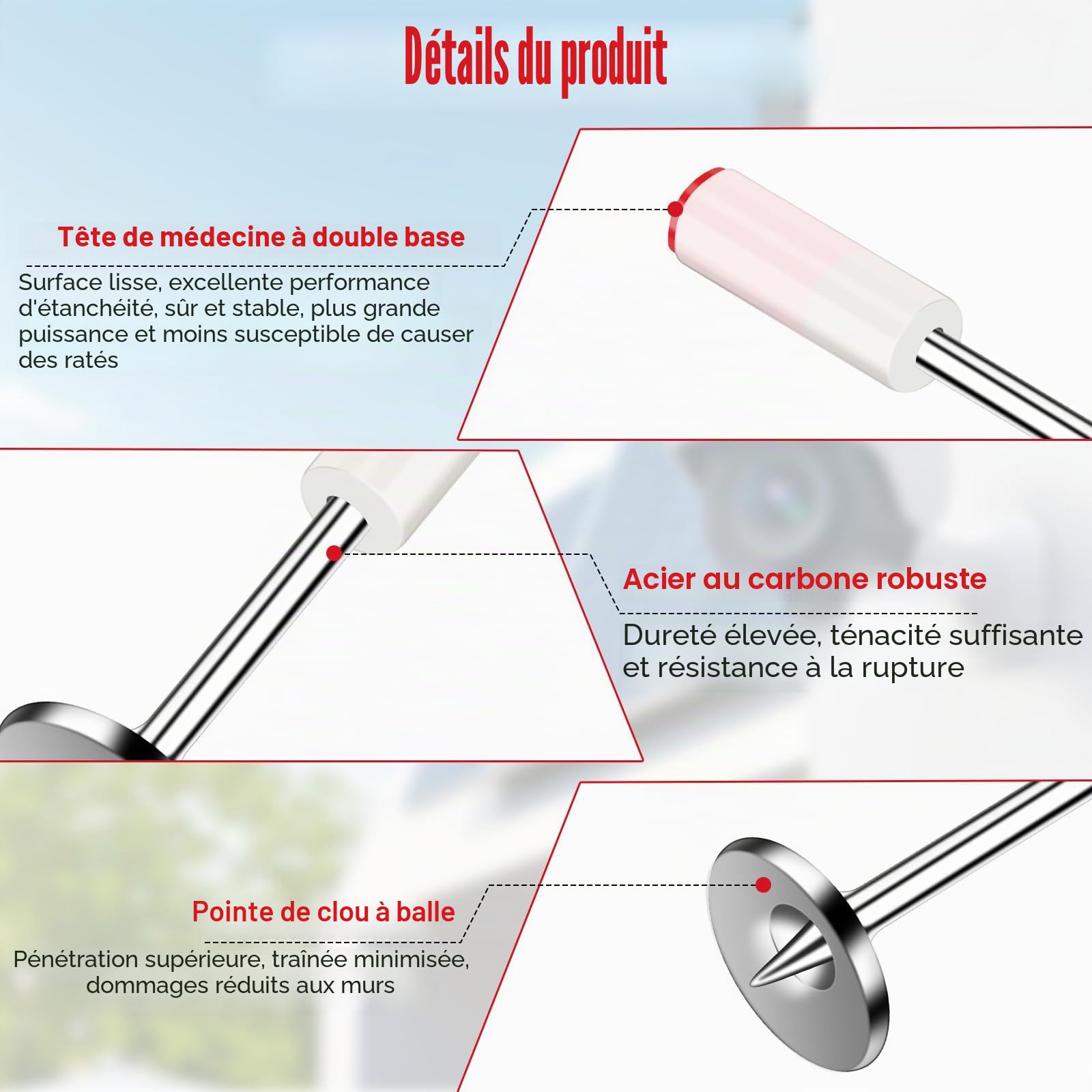 100 Pièces Mini Clou pour Pistolet à Clou, Cloueur Beton, 7.3mm Clou Beton, Clous Ronds en Acier pour Plafonds, Murs, Plaques D'Acier, Planches de Bois