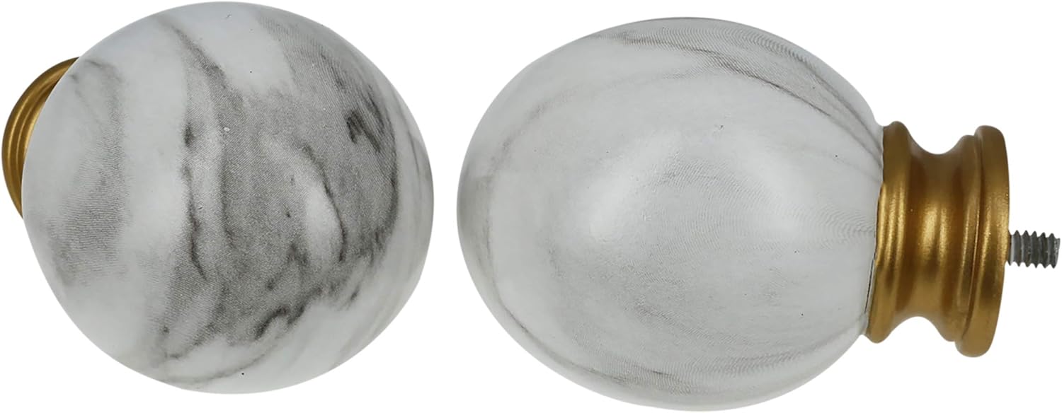 Meriville 1-Inch Diameter Single Window Treatment Curtain Rod, Ellipse Marble Finial, 48-inch to 84-inch Adjustable, Royal Gold finish