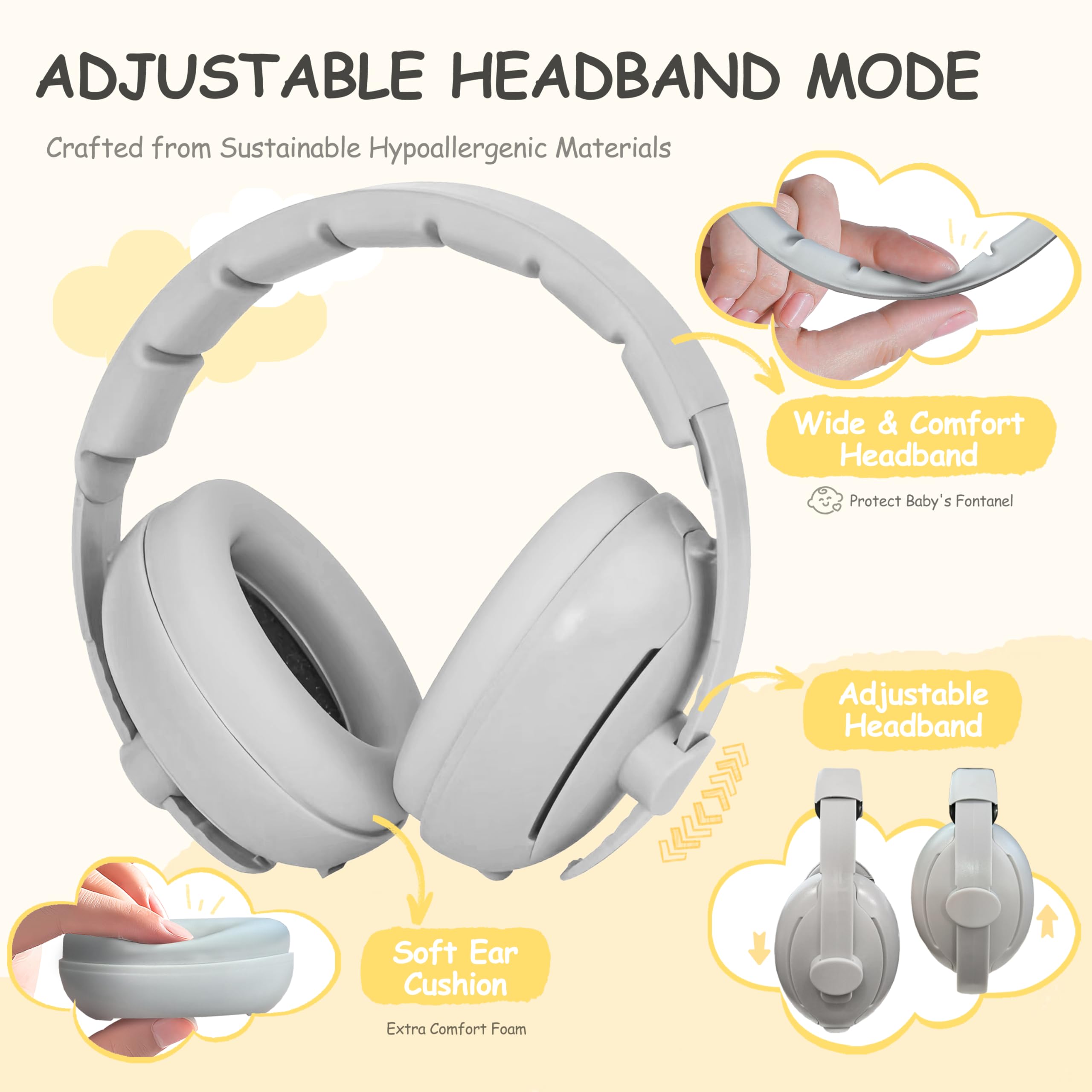 auvstar 2in1 Cuffie Antirumore Neonato,Riduzione Rumore Paraorecchie Neonati Protettori Acustici,Protezione Acustica Per Bambini,Regolabili Cuffie Protezione Dormire Bambini
