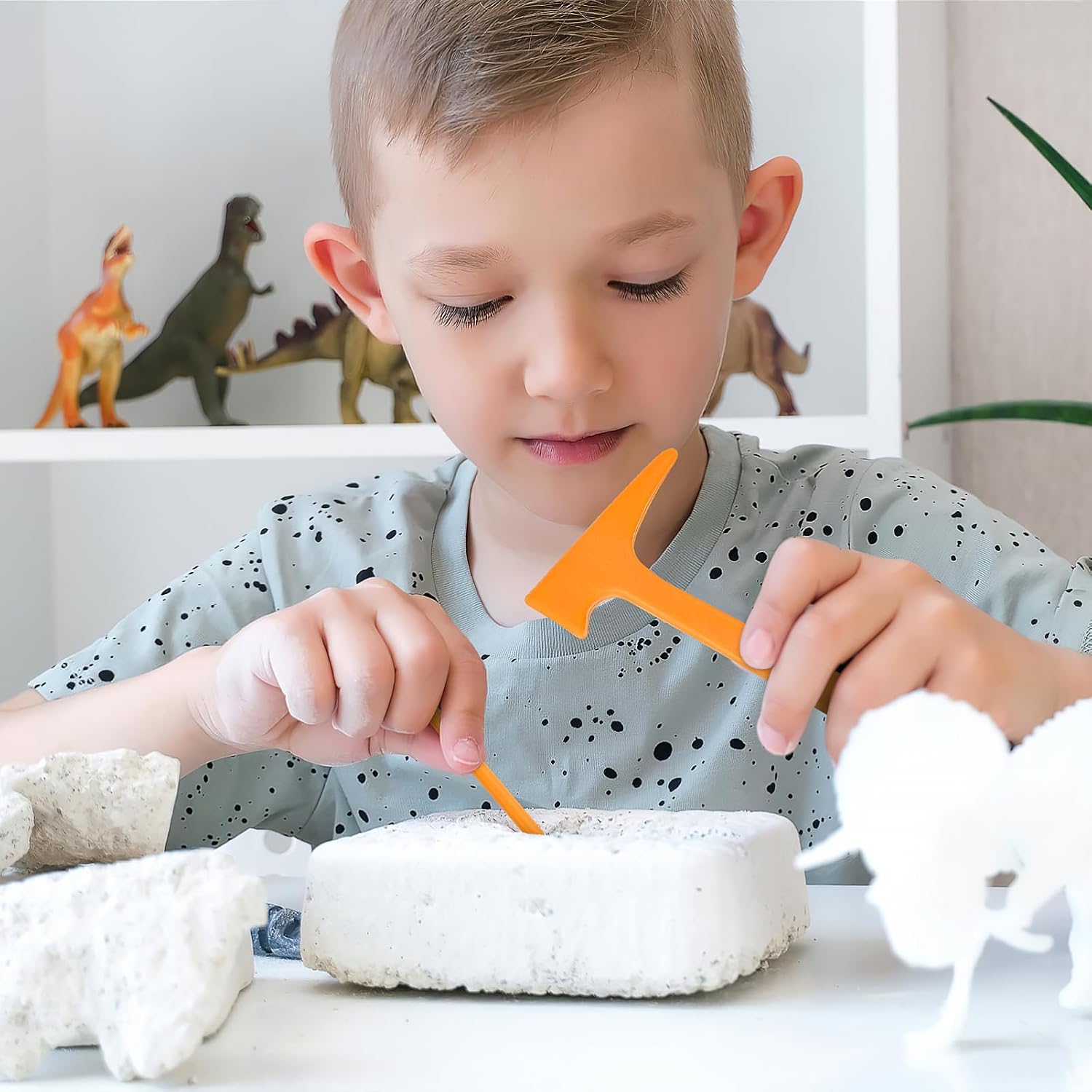 NUOBESTY Kids Excavation Tool Kit 6-Piece Set with Plastic Hammer Chisel Brush Scraper for Stem Learning and Outdoor Exploration Play