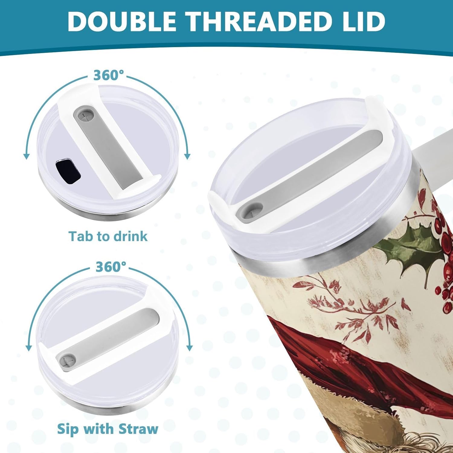 YETTASBIN Christmas Santa Claus 40 oz Tumbler with Handle, Stainless Steel Vacuum Insulated Sports Water Bottle, Leak-proof Travel Coffee Mug Cup with Lid and Straw for Water, Iced Tea or Coffee