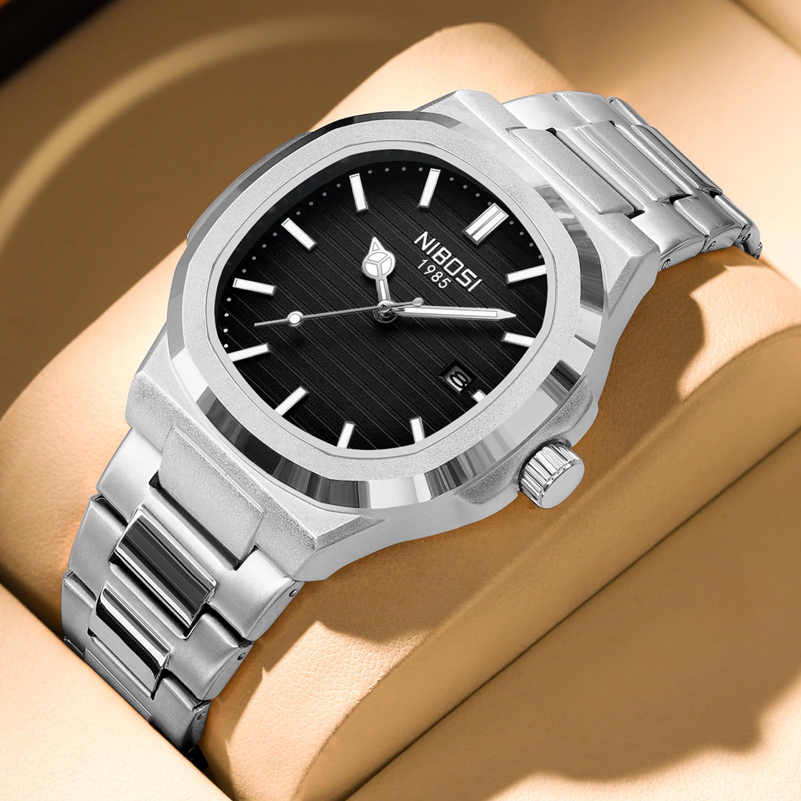 NIBOSI Orologio da uomo analogico al quarzo, in acciaio inox, stile militare, impermeabile, stile business classico, con data