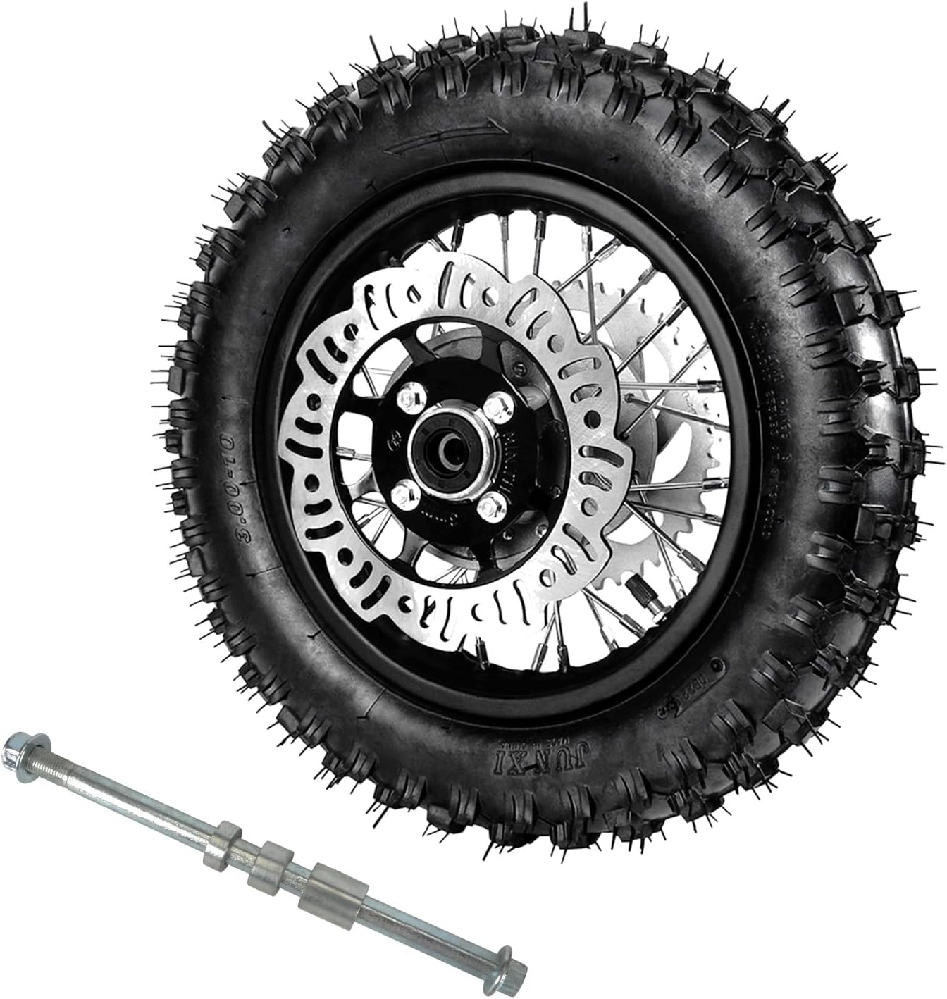 10'' Rear Wheel 3.00-10 Tire Rim Dirt Bike Disc Brake Assembly with 12mm Wheel Rim Axle for CRF50 XR50 SSR Apollo Taotao Coolster Dirt Pit Bike Off-Road Motorcycle 50cc 70cc 90cc 110cc 125cc