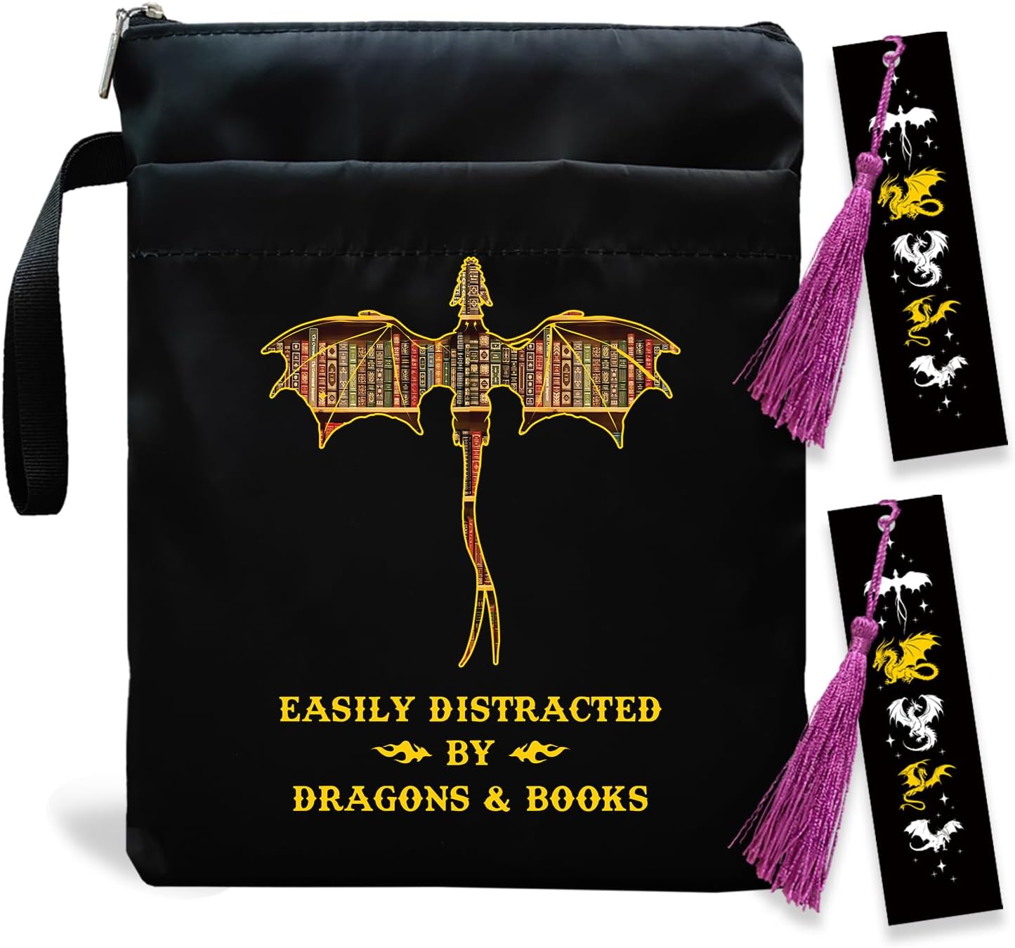 Romantasy Dark Academia Dragons Book Sleeve, Fantasy Novel Reader Gift, Bookish Gifts, Book Inspired Gift, Paperback Book Protector Book Cover Dragons Lovers Book Gifts (Dragons Book-Black)