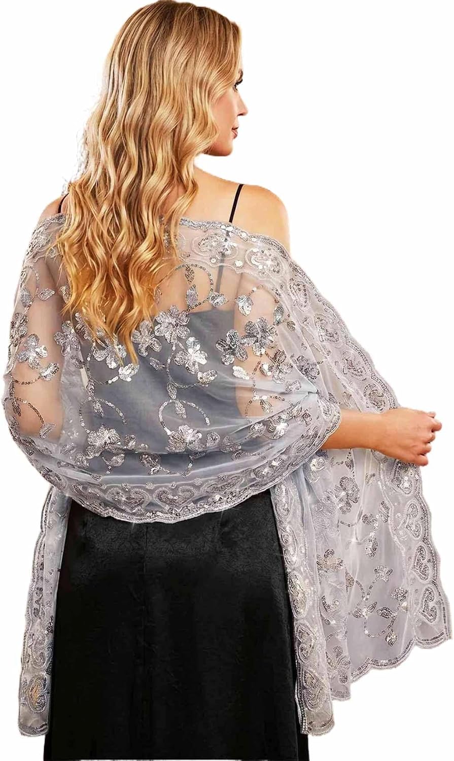 HEREAD Women Sequin Shawls and Wraps for Evening Dresses