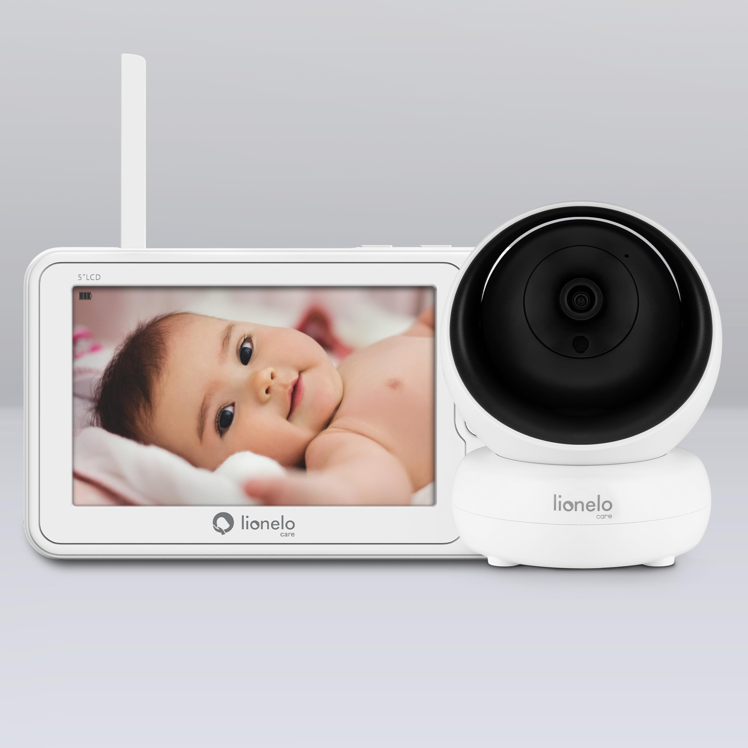 Lionelo Babyline 8.3 Elektronisches Babyphone mit Full HD 360° Kamera | 5" Bildschirm 200m Reichweite Zwei-Wege-Kommunikation Schlaflieder Geräusche 8h Akku Nachtmodus Temperatursensor VOX-Funktion