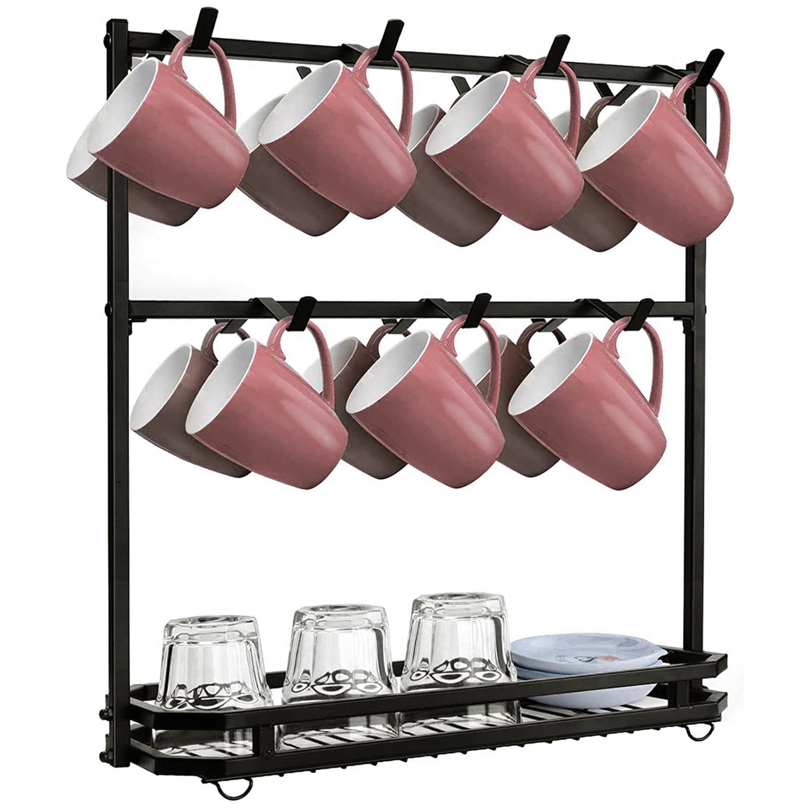 Supporto Per Tazze Organizzatore Per Bicchieri D'Acqua Con 14 Ganci | Supporto Organizzatore Per Tazze Da Tè Per Auto Armadio Parete Cucina Bancone Scrivania Barca Caffè Tavolo Da Pranzo