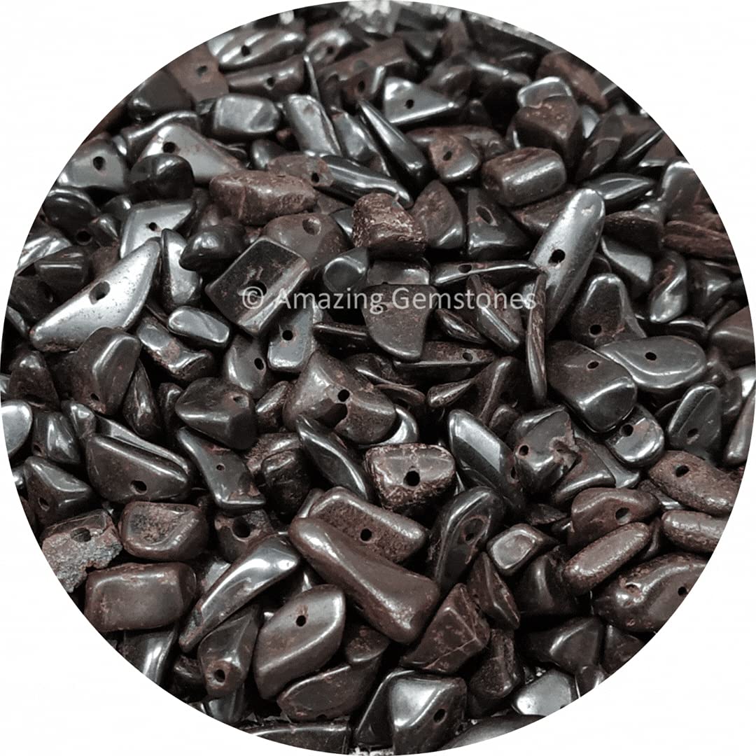 Hematite Pre Drilled Natural Crystals Crushed Chips Beads for Jewelry Making, DIY Handmade Healing Crystals - 300 to 400 Pieces