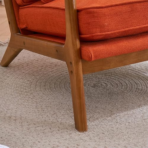 Miniatura 7 de Sillón tapizado para sala de estar, moderno de lino para interiores, silla de ocio individual con reposabrazos de roble y almohada lumbar, silla de