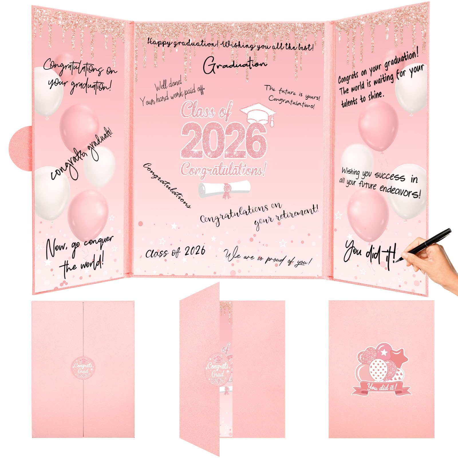Graduation Decorations Class of 2026 Pink White Nurse Congrats Grad Guest Book to Sign Signature Guestbook Alternative Party Gift Keepsake Signing Memory Invitations Card Board Nursing College School