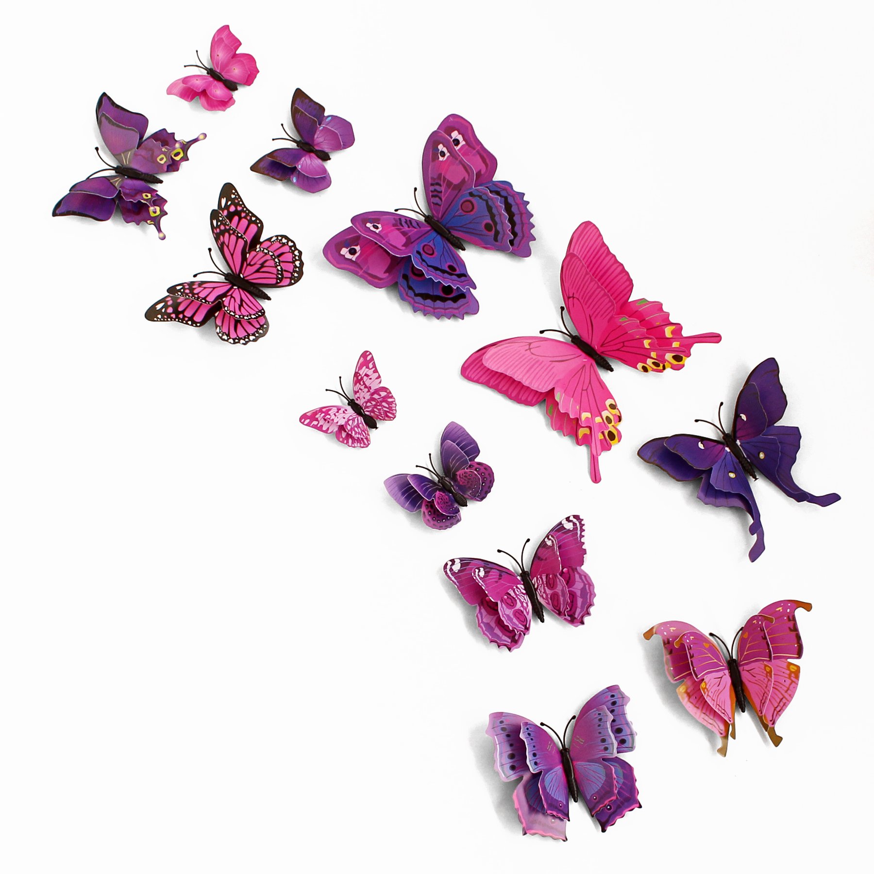 Lillyvale Purple(Double Wings) 3D Butterfly 12Pcs Stickers Making Stickers Wall Stickers Crafts Butterflies (Purple(Double Wings))