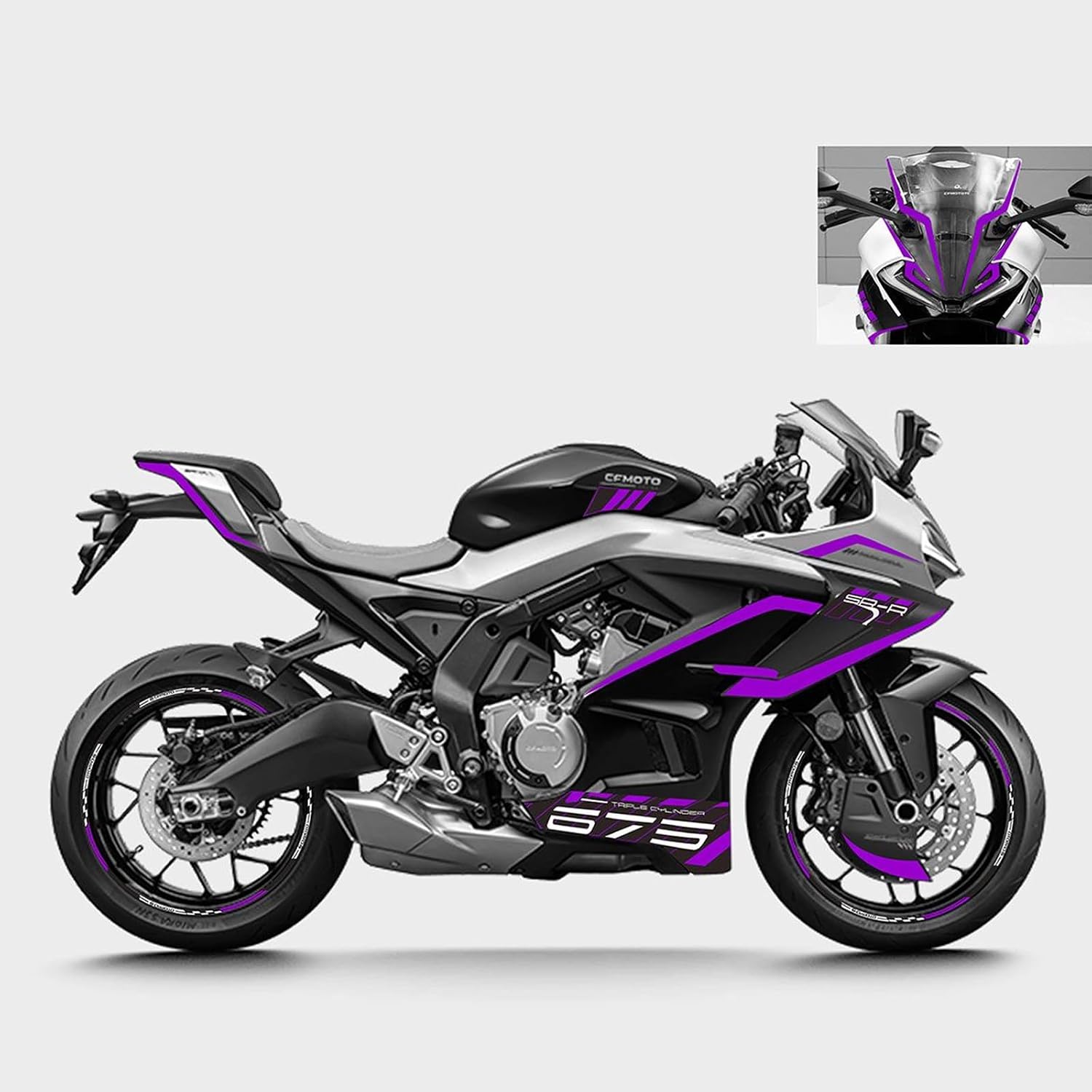 Purple Fairing Stickers Assembly Compatible with CFMOTO 675SS 2025,Especially Designed,Accurately Cut,Firmly Sticked,Waterproof,Sun Proof,Wheel Hub Stickers,CFMOTO 675SS Accessories