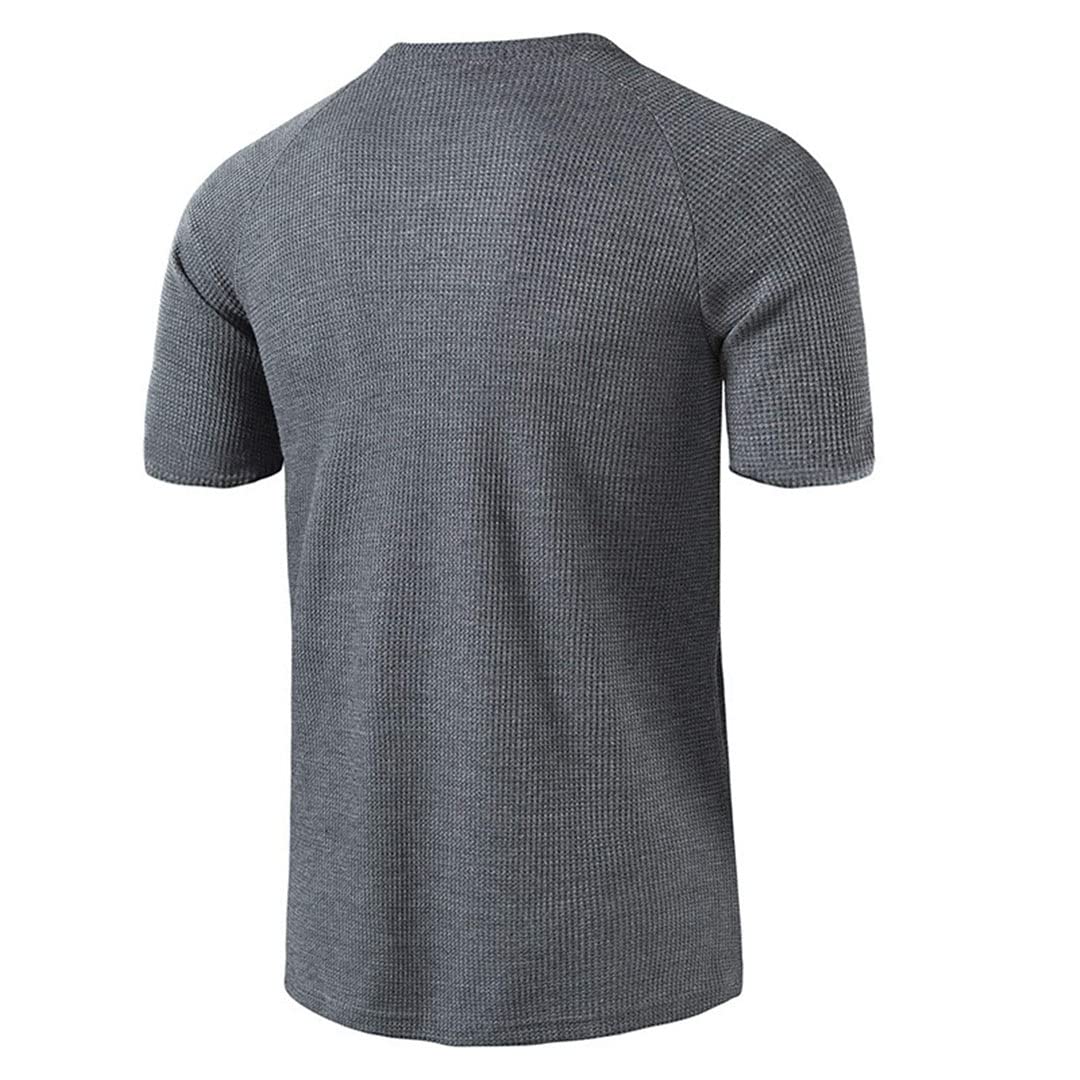 Maglietta da uomo Henley a maniche corte, slim fit, casual, con 3 bottoni
