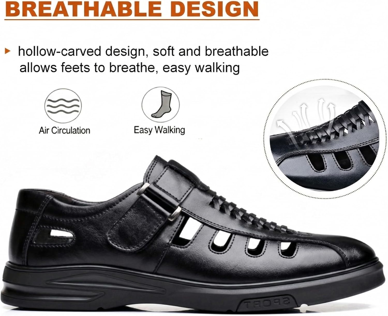 Mens Dress Sandals PU Leather Closed Toe Sandals for Men Summer Beach Fisherman Shoes Casual Breathable