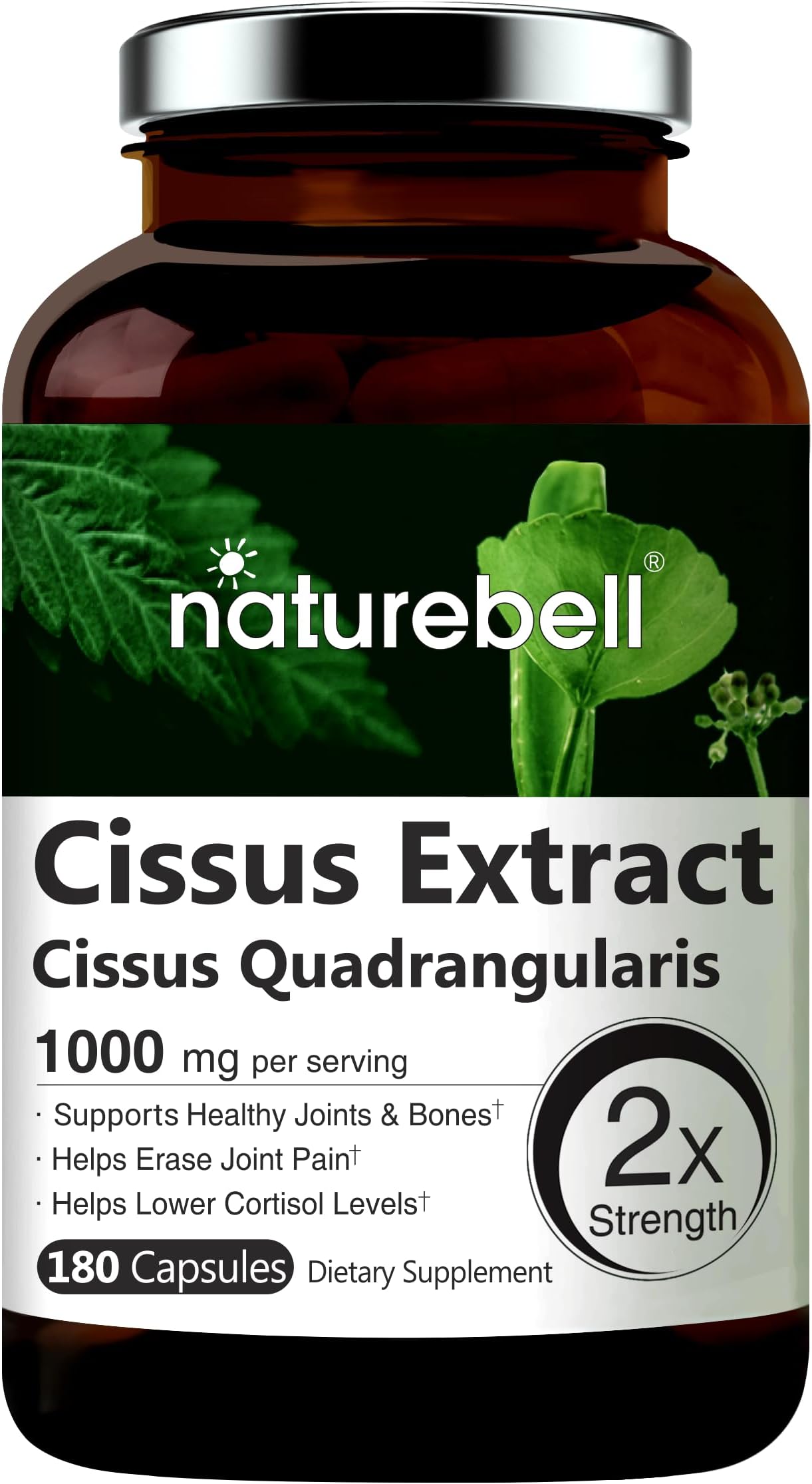 NatureBell Cissus Quadrangularis Capsules, 1000mg Per Serving, 180 Capsules, Premium Cissus Capsules, Support Joint, Tendon, Bone, Skin, Hair and Cartilage.