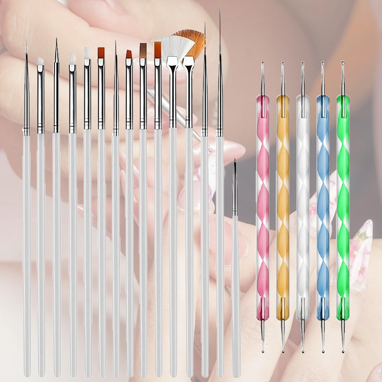 20pcs Nail Art Design Tools 15pcs Nail Art Brushes Kit with 5pcs Nail Dotting Pens