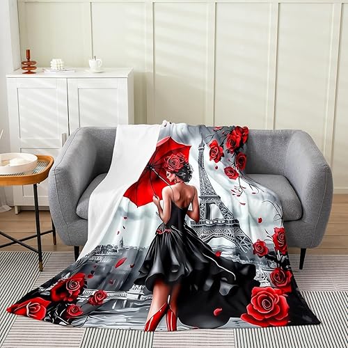 Erosebridal Manta temática romántica de 40 x 50 pulgadas, decoración de sofá cama, sofá, manta de forro polar con pintura de la torre Eiffel para