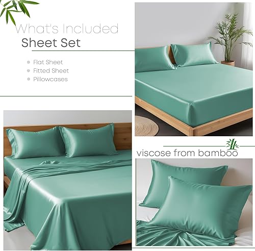 Miniatura 2 de Linenwalas Juego de sábanas de alta calidad 100% viscosa derivada de bambú, ultra suave, transpirable y refrescante, ideal para personas que duermen