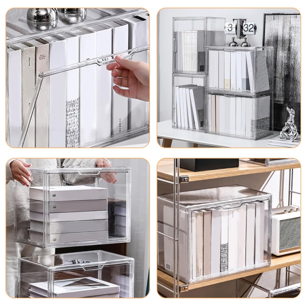 Contenitore per Libri in Plastica Coperchio Trasparente, Scatola di Stoccaggio Pratica e Versatile per Camera e Soggiorno, Design Semplice e Funzionale