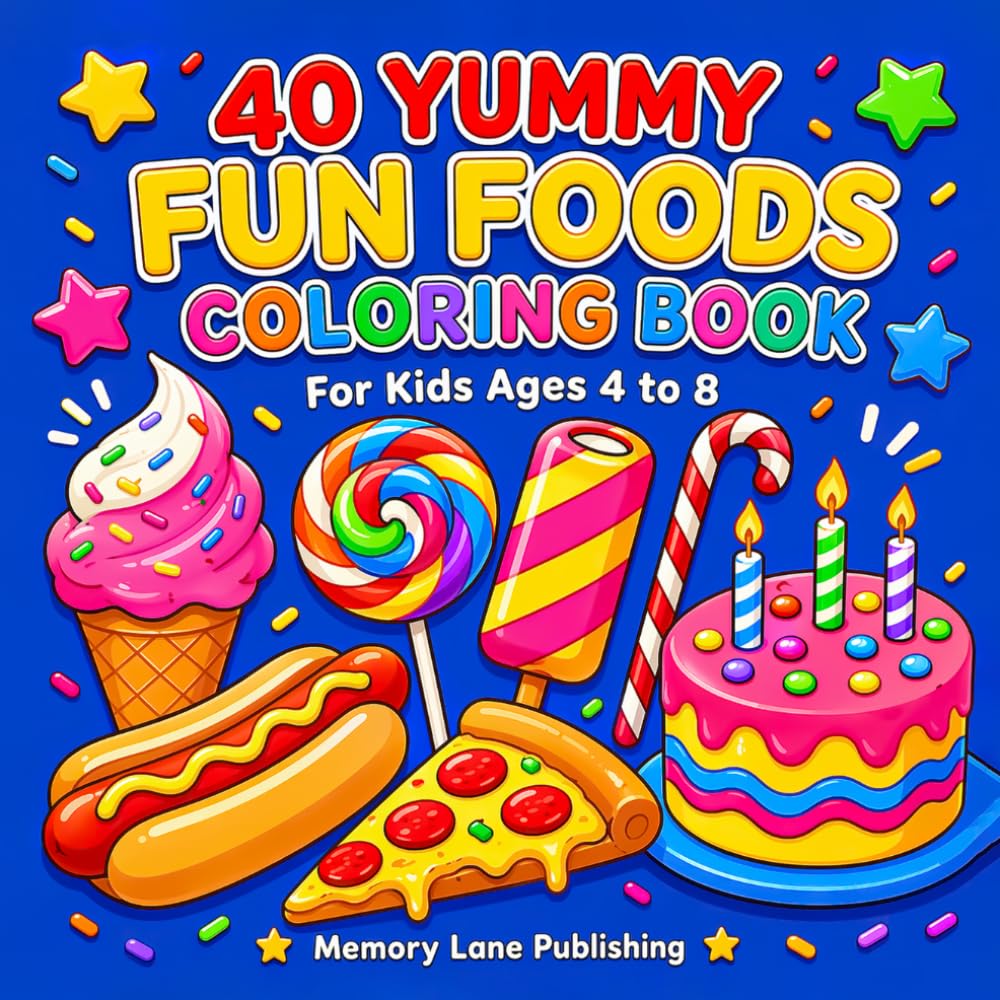 40 Yummy Fun Foods Coloring Book: For Kids Ages 4 To 8