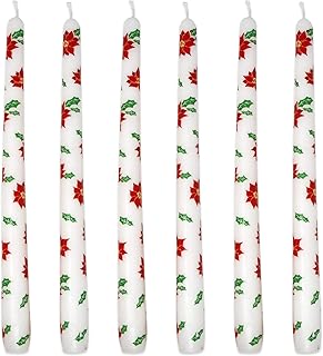 Decorative Christmas Poinsettia Taper Candles Set of 6 10
