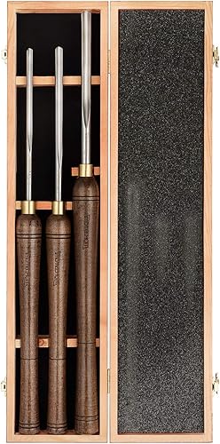IMOTECHOM Juego de cinceles de torno HSS de 3 piezas, herramientas de torneado de madera con caja de madera, 14 pulgadas, 38 pulgadas y 12 pulgadas