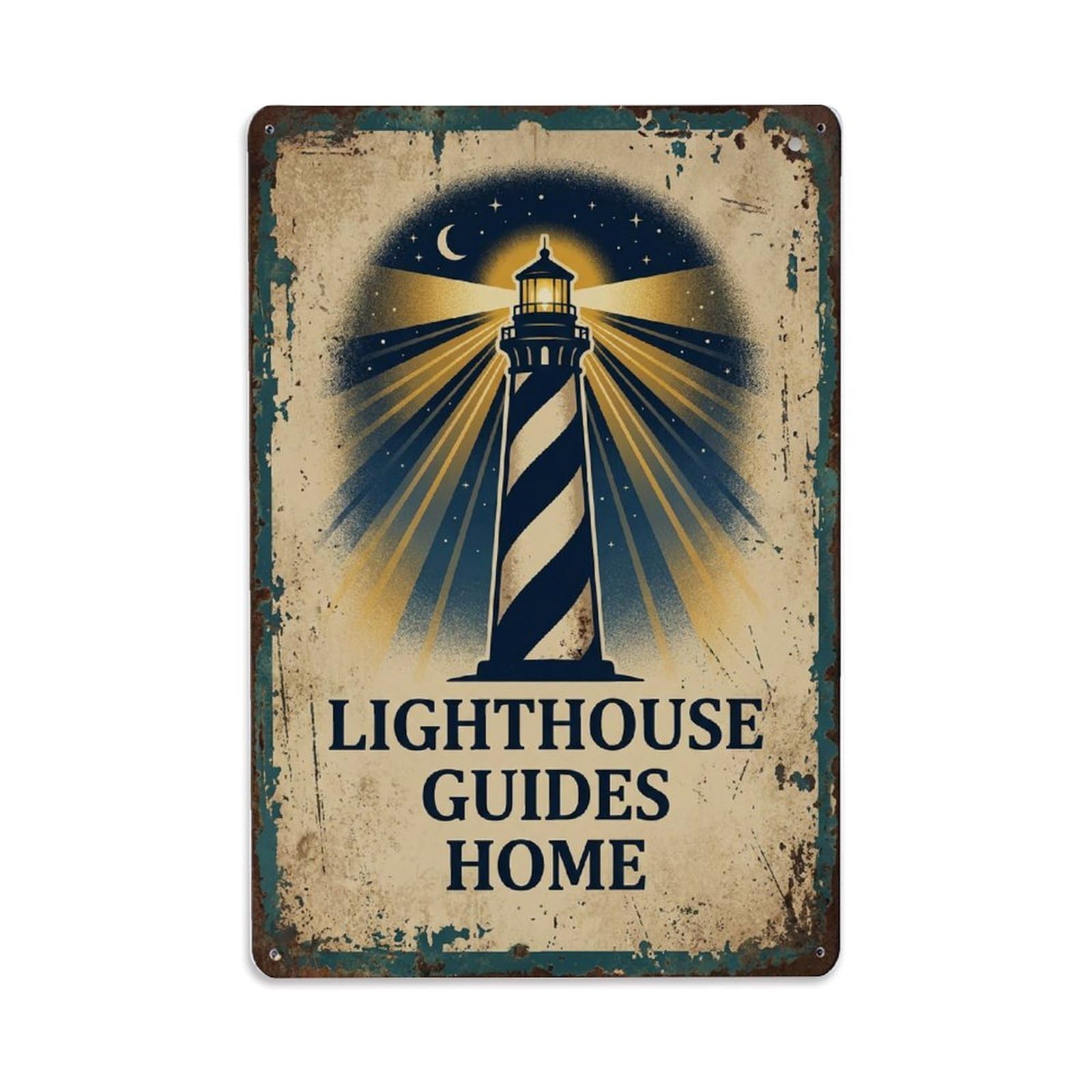 Lighthouse Guides Home Safe Harbor Metal Tin Sign Plaque Wall Decor for Cafe, Club Bar, Office, Home Garden Metal Poster 8x12Inch
