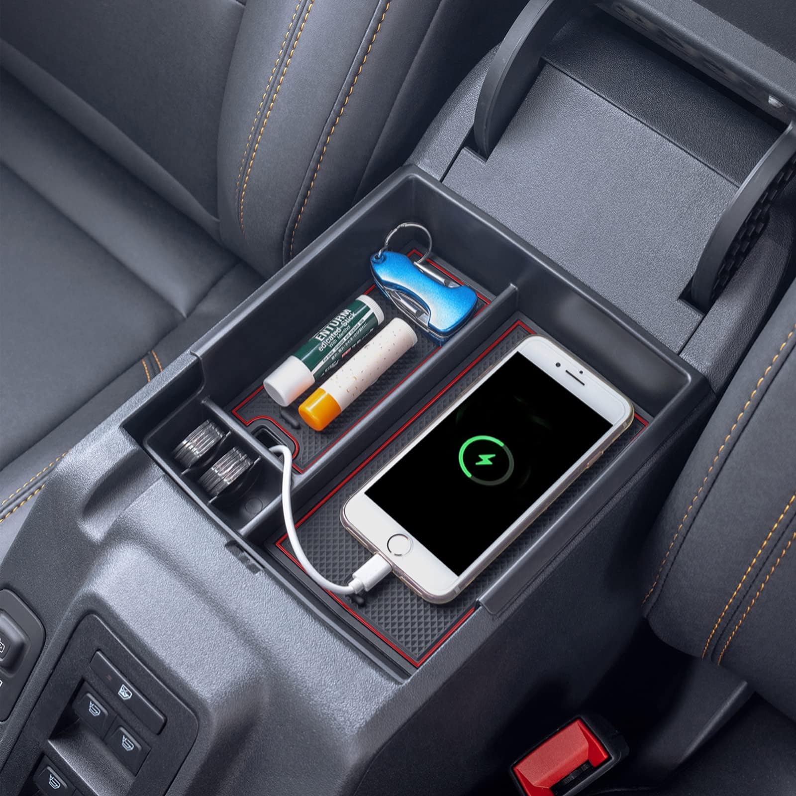 TOPINSTALL Center Console Tray Compatible with 2021 2022 Bronco Accessories, Armrest Storage Box Organizer ABS Plastic Black Insert (2/4 Door)-Red