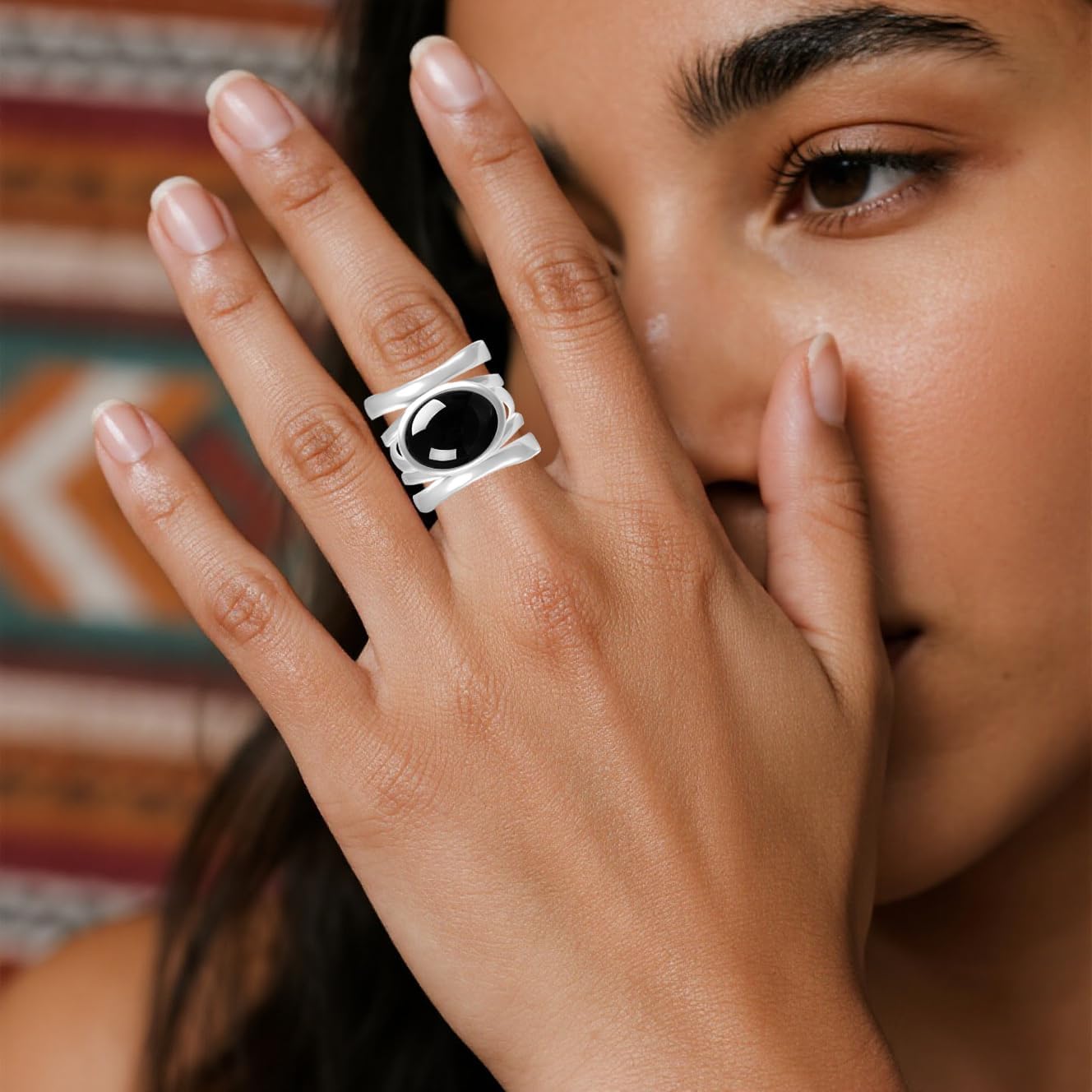 Oval Natural Stone Wide Band Ring,925 Sterling Silver Multi Lines Cross Knot Full Finger Crystal Gemstone Quartz Chunky Thumb Band Ring for Women