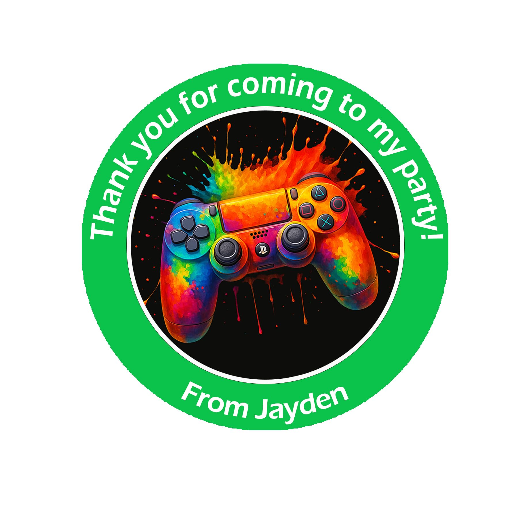 Treasured Forever Limited Green Personalised Gaming Party Stickers –37Mm Round Labels For Party Bags, Favours Or Sweet Cones – Gaming Themed Birthday Decoration - 35 Stickers With 35 Empty Cones