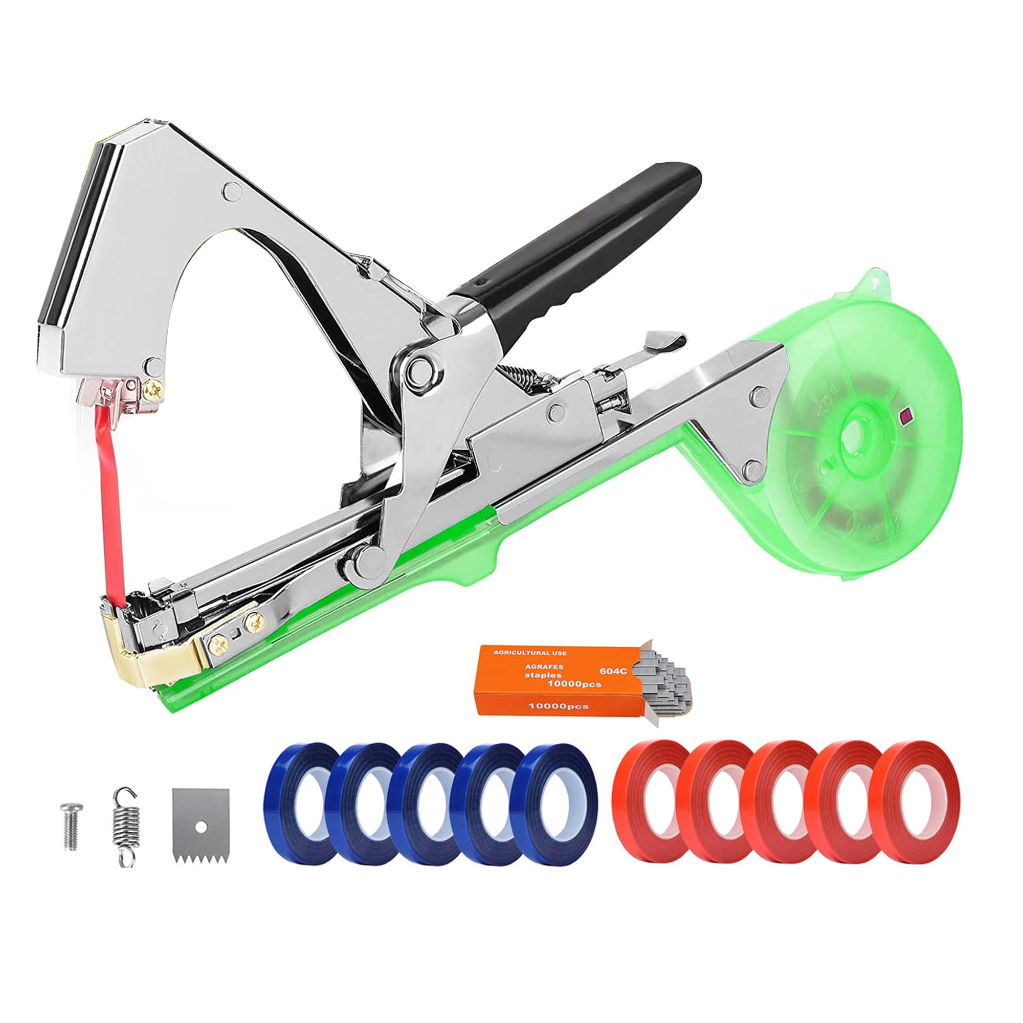 Plant Tying Machine, Lightweight Plant Vine Tying Tape Machine Tool, Plant Tape Gun for Tomatoes, Grapes and Vegetable Garden, Come with 10000pcs Staples 10 Rolls Tape (Green)