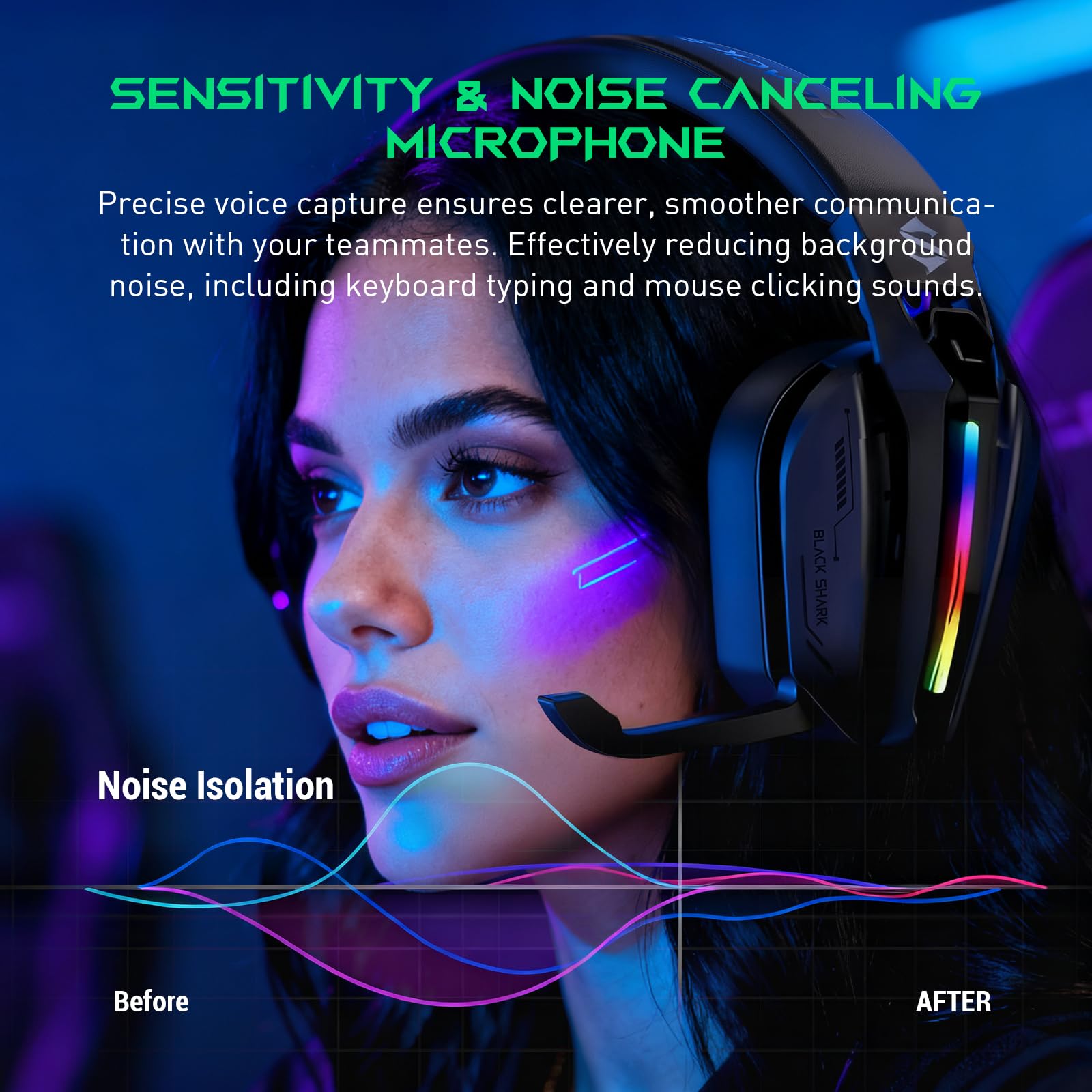 Black Shark Cuffie da Gioco Wireless, Cuffie da Gioco Bluetooth 6.0 con Connettore USB E Type-C, Audio Surround 7.1 per Pc, Ps5, Ps4, Microfono con Cancellazione del Rumore, Goblin X8 (Nero)