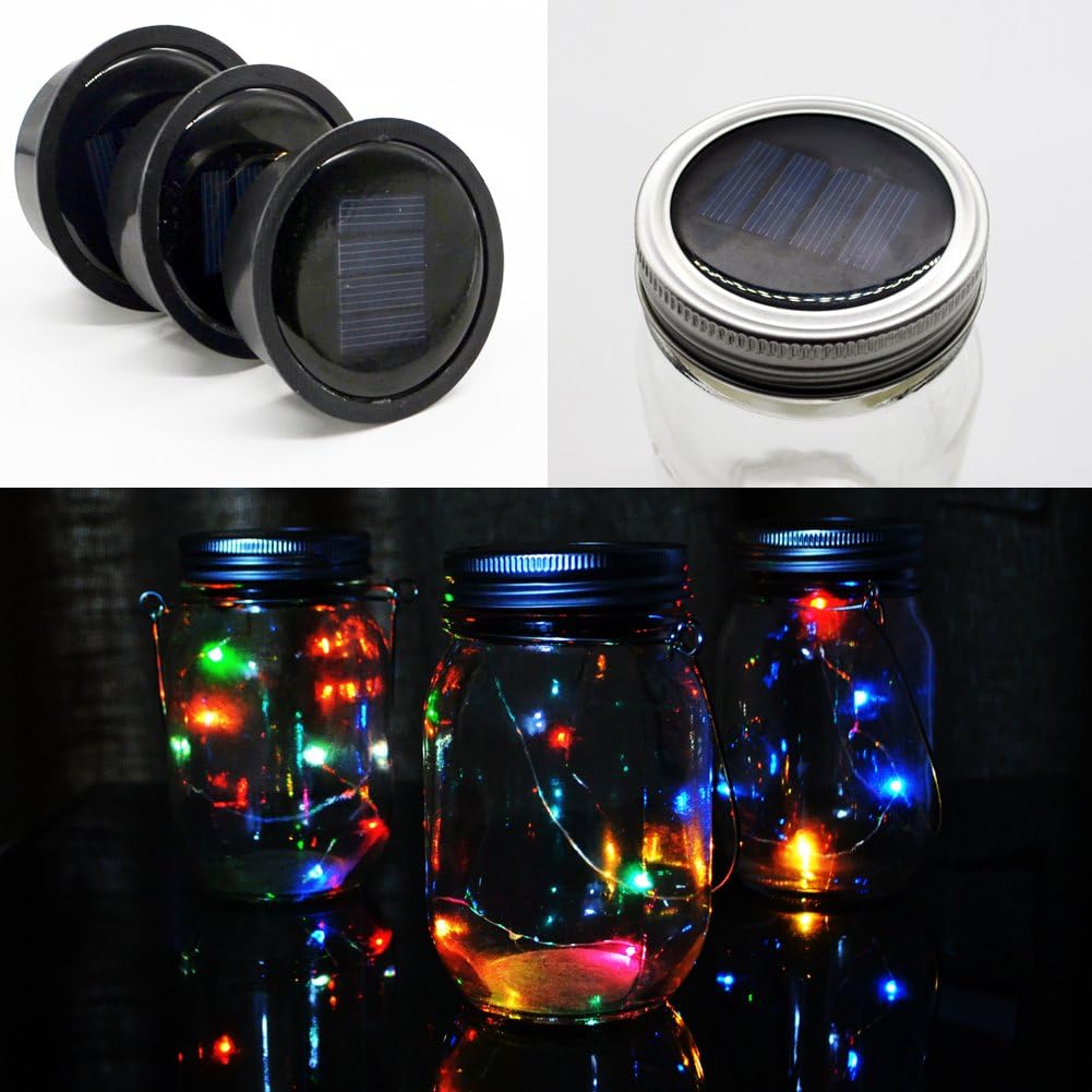 SOLAHOMF 3 Pack LED Lantern Lights Lid Insert for Outdoor Indoor Garden Path Yard Walkway Decoration (Jars NOT Included)
