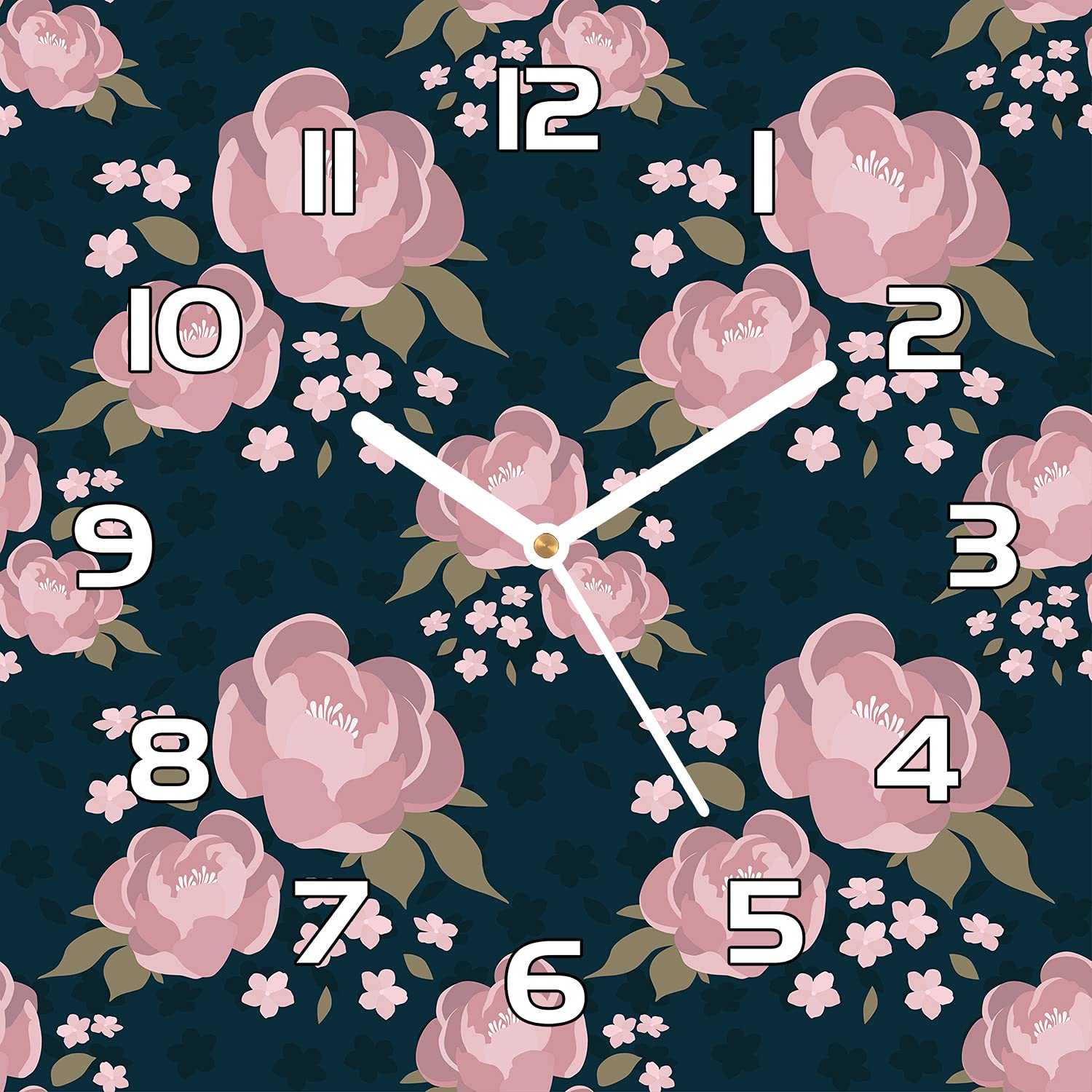 Horloge en verre fleurs 30x30 cm Coloray aiguilles blanches pour mur de cuisine