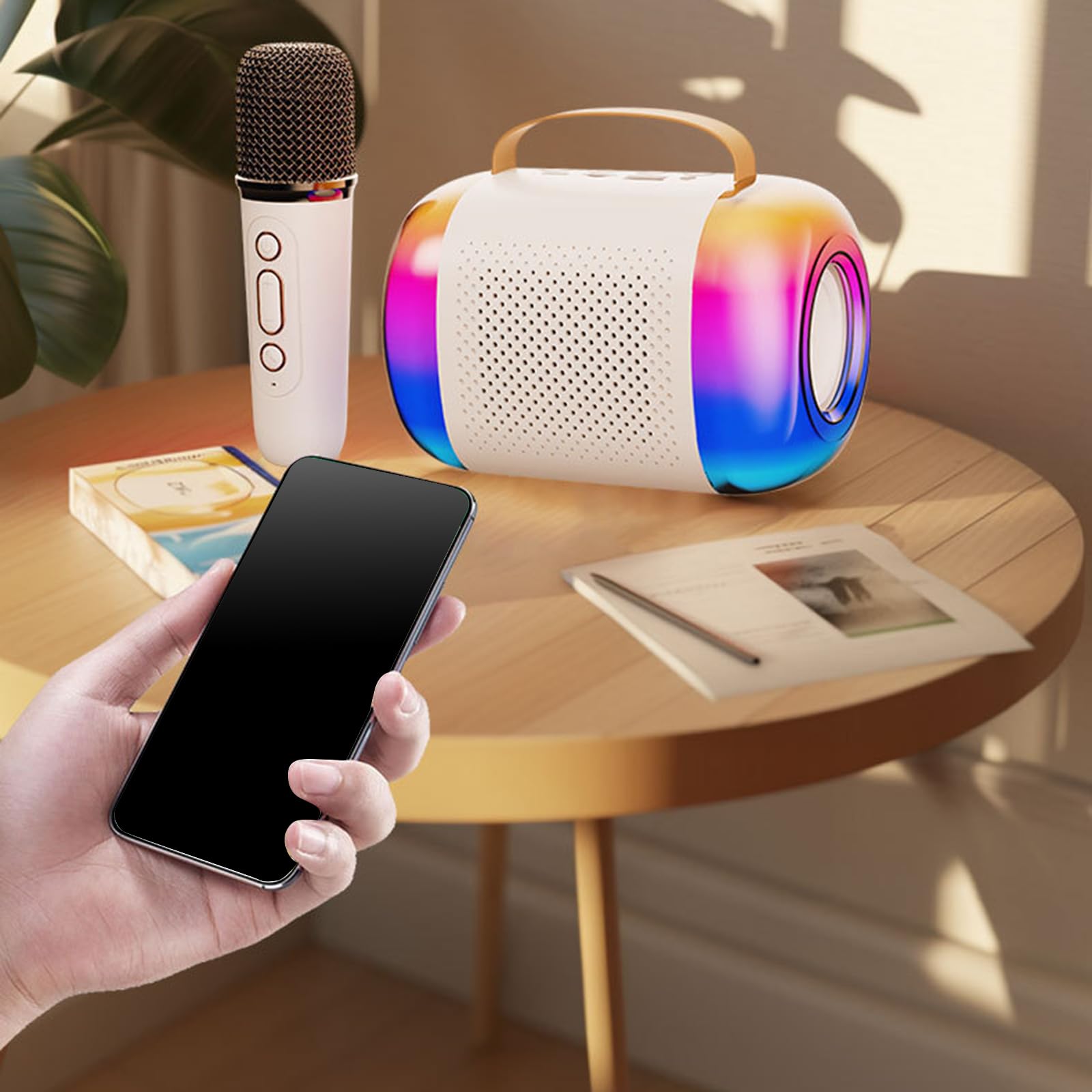 Karaoke Macchina Per Bambini 2 Microfoni Altoparlanti Grande Ragazzi E Ragazze Famiglia Intrattenimento Luce LED Karaoke