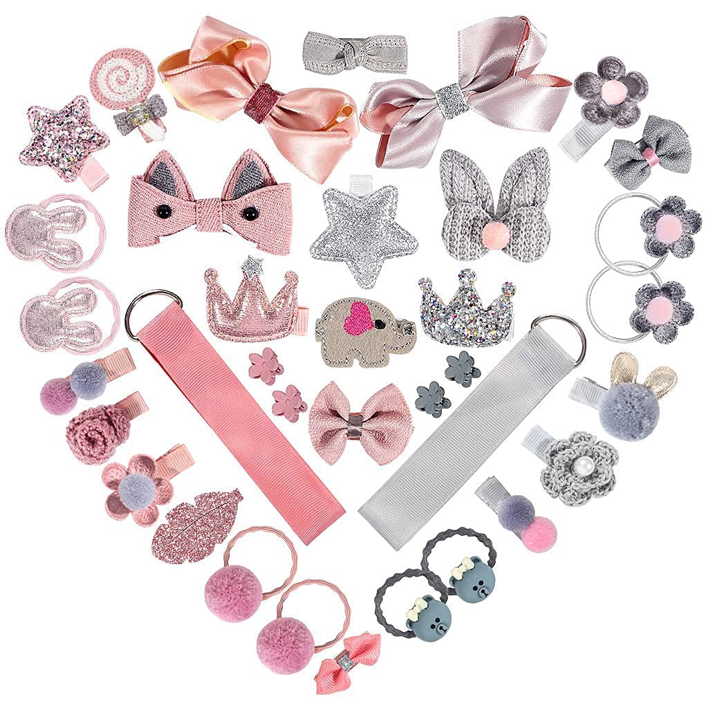 kapimo 36 pcs Hair Clips for Baby Girls Toddlers Assorted Stylish Fashion Kids Hair Accessories Gift Set Box (Pink Blue) 4