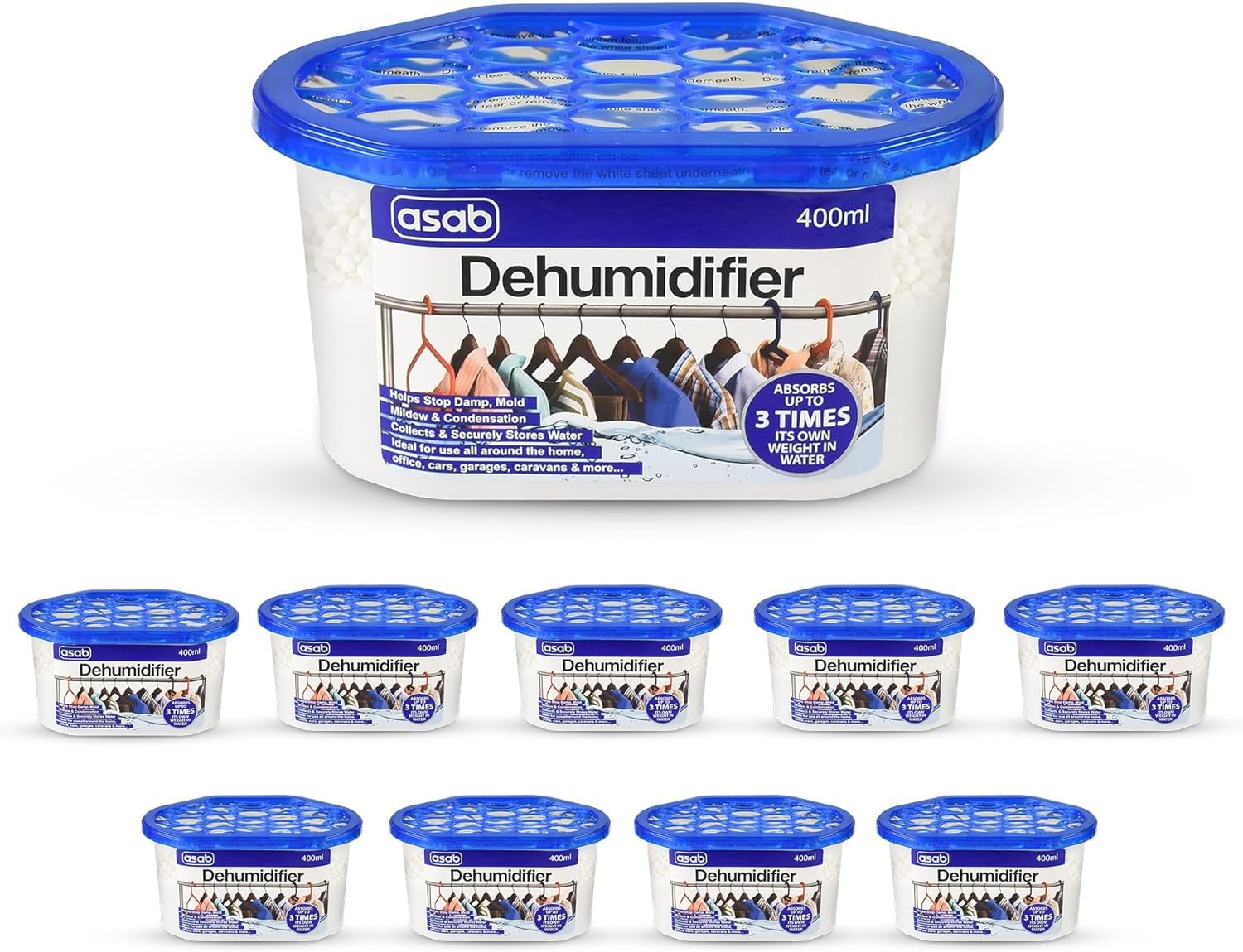 ASAB 400ml Dehumidifier Absorber for Home Moisture Control Condensation Remover with Dehumidifying Crystals Humidity Mould Moisture Catcher Ideal for Car Wardrobe Home Office and Kitchen (Pack of 10)