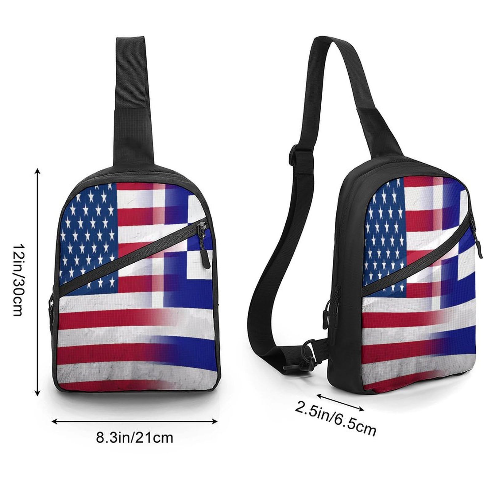 U.S. Greece Flag Chest Bag Foldable Crossbody Unisex Pack Travel Hiking Adjustable Shoulder Straps Sling Bags