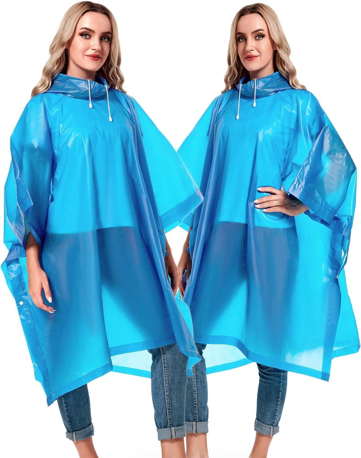 HACER Eva Long Length Raincoat Transparent Hooded Waterproof Poncho Rain Jacket with Sleeves for Women Men Camping Rainy Season Travel (Blue), Free Size 3