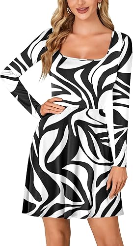 LYANER Women's Long Sleeve Mini Dress Loose Casual Empire Waist Above Knee Lengt