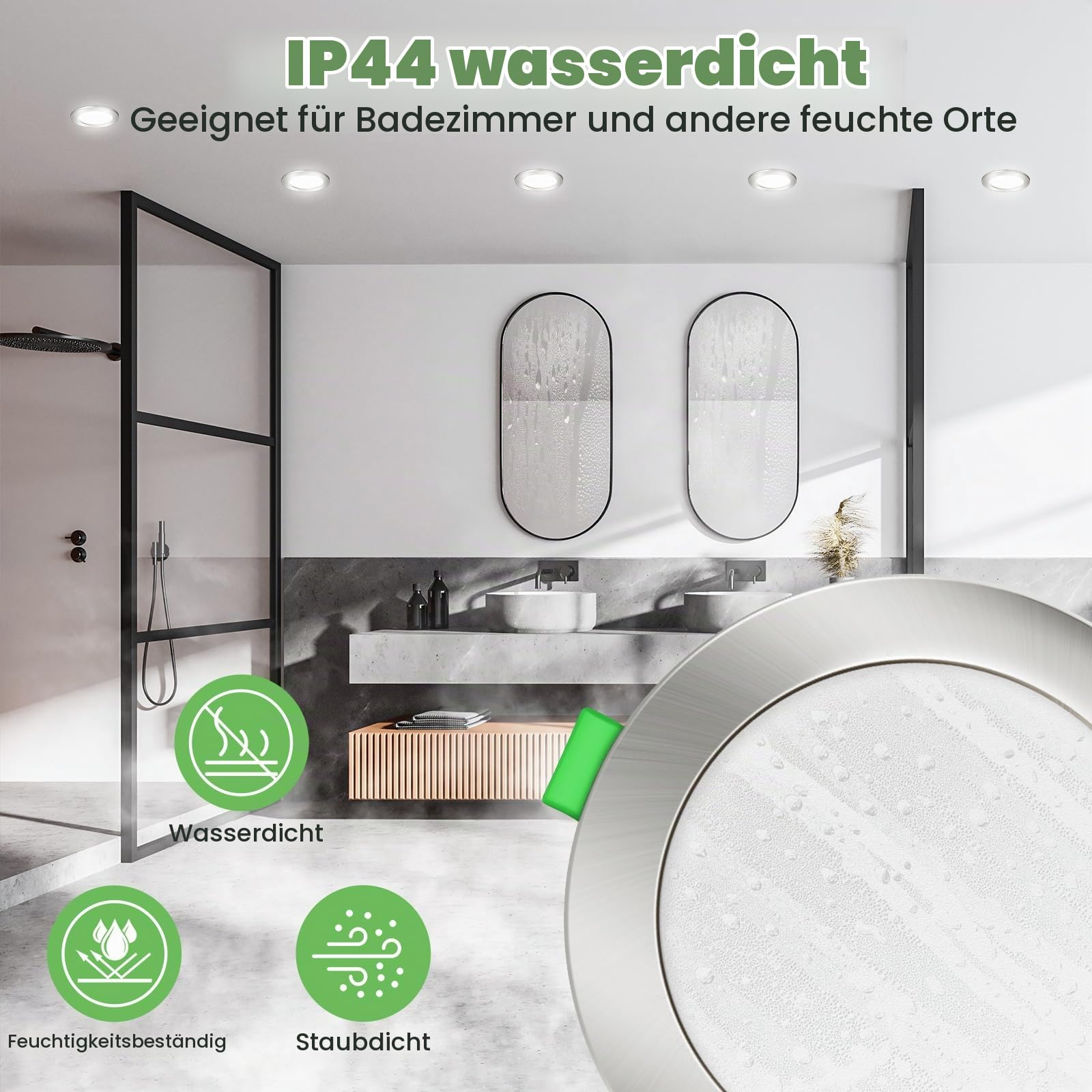 ALUSSO LED Einbaustrahler 230V Flach Spots 68mm, 3WT 4W 6W 8W 3CCT 3000K Warmweiß 4000K Neutralweiß 6500K Kaltweiß IP44 Einbauleuchten für Badezimmer Küche Wohnzimmer, 10er Set