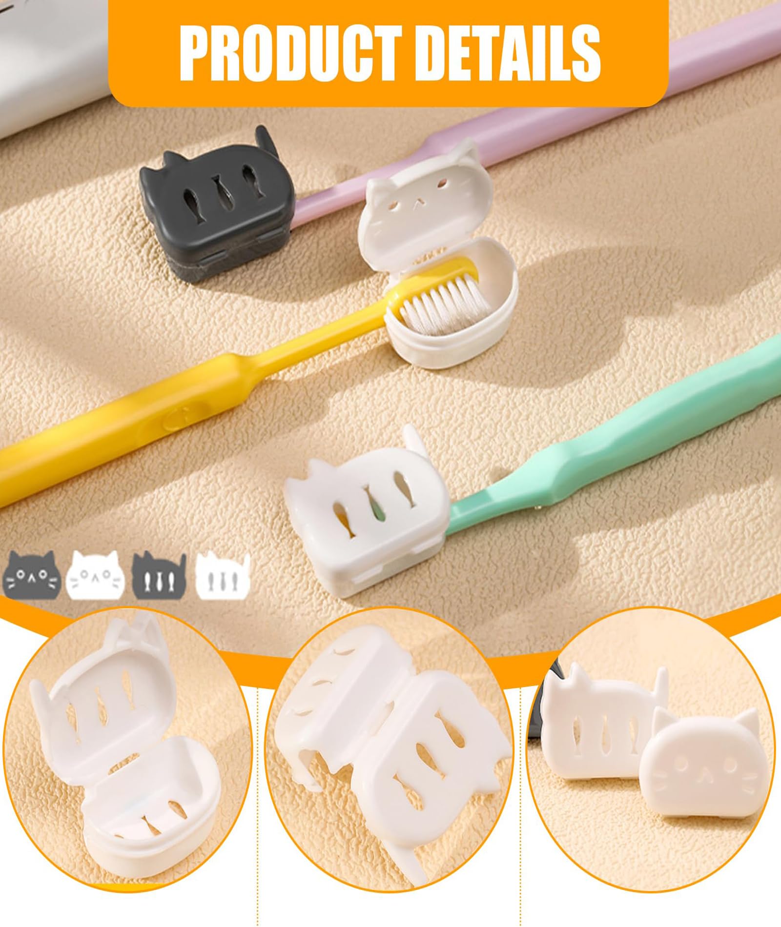 Zbdroxygen 4pcs Toothbrush Cover Case Cat, Cute Tooth Brush Cap Cover for Travel, Portable Brush Head Protector, Ideal for Families Toothbrush Cover, Breathable Material 2
