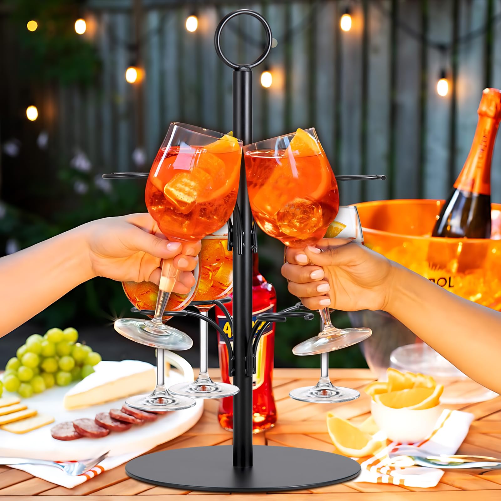Tour à Boissons,2 étages 8 verres,Tour Aperol,Support d'arbre à Cocktail en Métal pour Fêtes,Mariages,Pubs,Fêtes de Famille (noir)