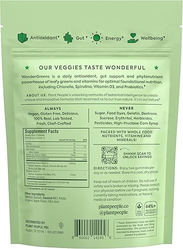 Miniatura 9 de Plant People WonderGreens Veggie Gummies Super Greens con probióticos Multivitamínico Apoyo Gomitas para el bienestar, la energía, la salud