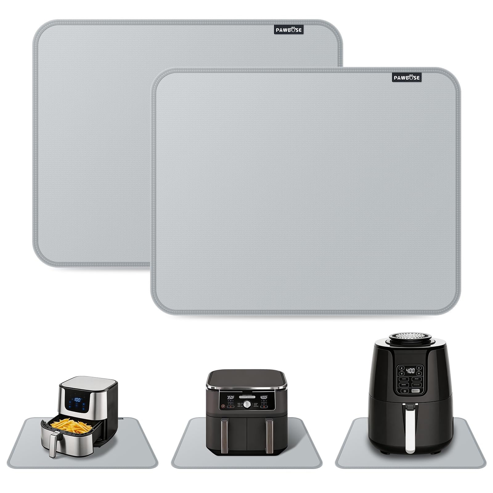 PAWBOSE Heat Resistant Mats for Countertops 15x18 Inch - 2PCS Fireproof Air Fryer Mat, Hot Pad for Ninja, COSORI, Cuisinart, Toaster, Oven & Small Kitchen Appliances - Grey