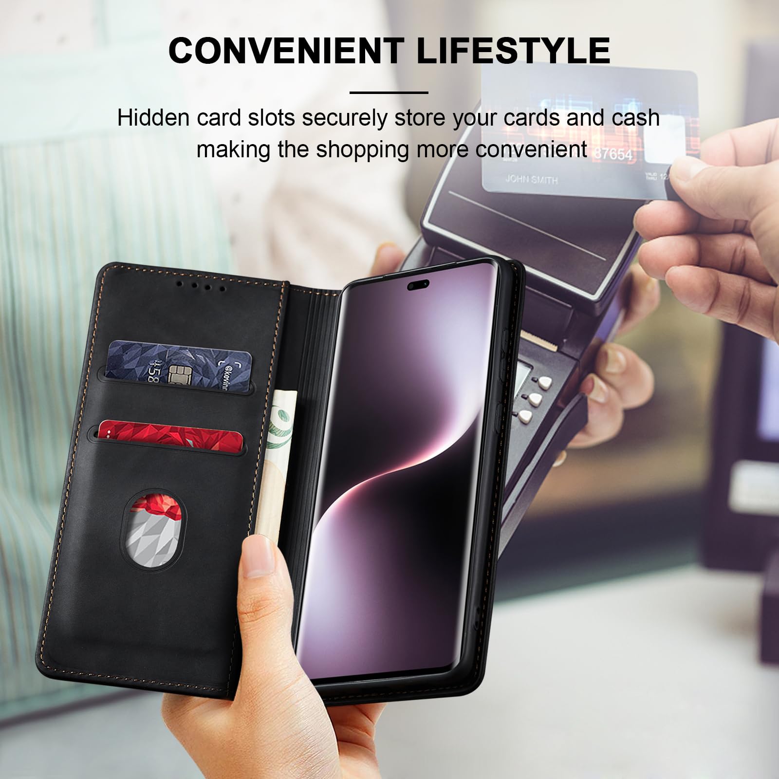 MOJIA Coque Honor Magic7 Lite Avec Portefeuille – Étui En Cuir Magnétique Et Support (Noir)