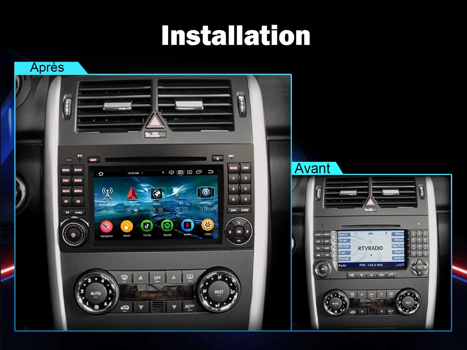 erisin [4+64GB] 8 Core Android 14 Car Stereo Autoradio para Mercedes Clase A/B W169 W245 Sprinter Viano VW Crafter Soporte Carplay GPS Sat Nav DSP Bluetooth 5.0 WiFi Canbus DVD Pantalla táctil